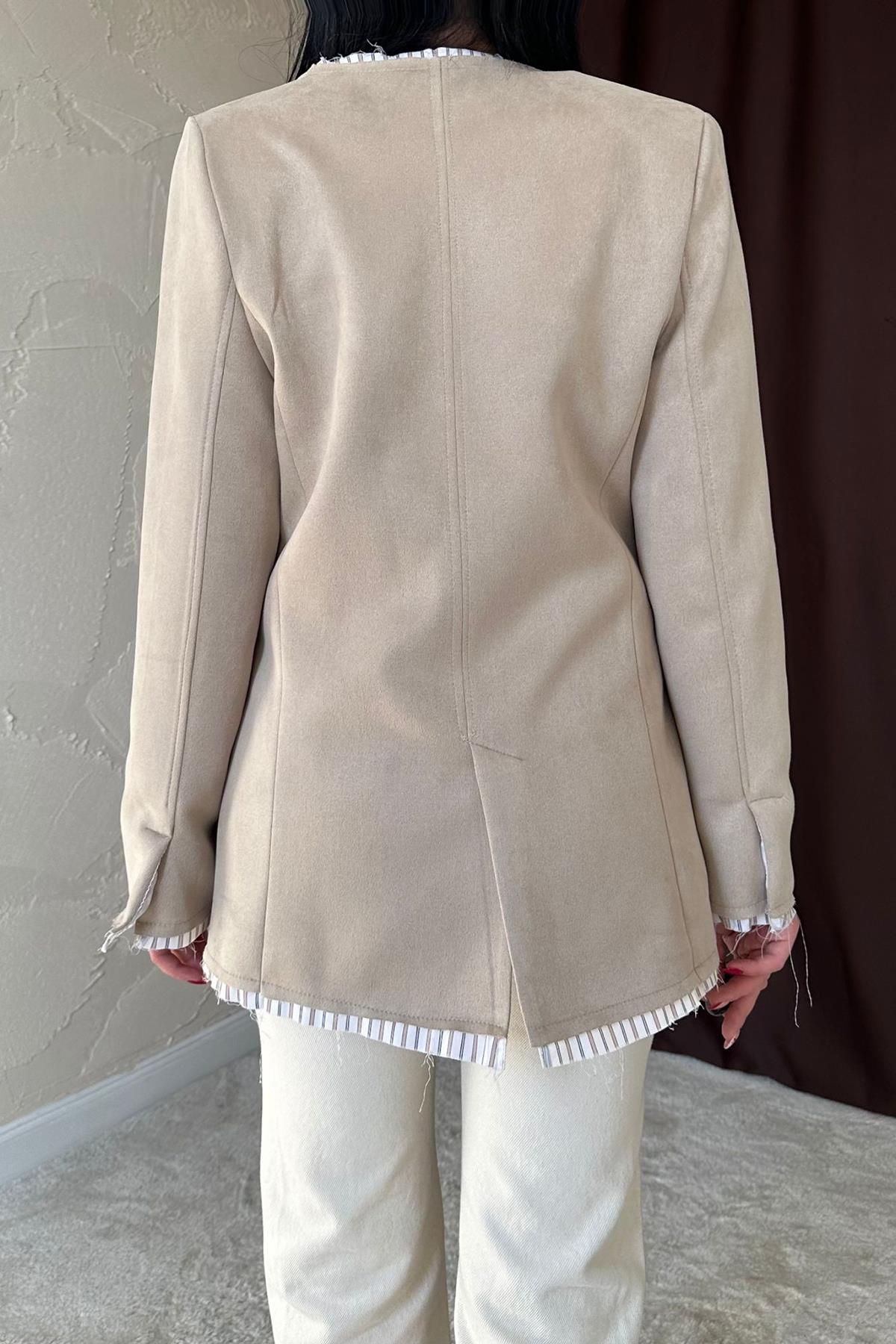 Striped Lined Garnished Suede Jacket – Brand: Elisa – Women & Kids, Baby Clothes Wholesale – TheBS Women