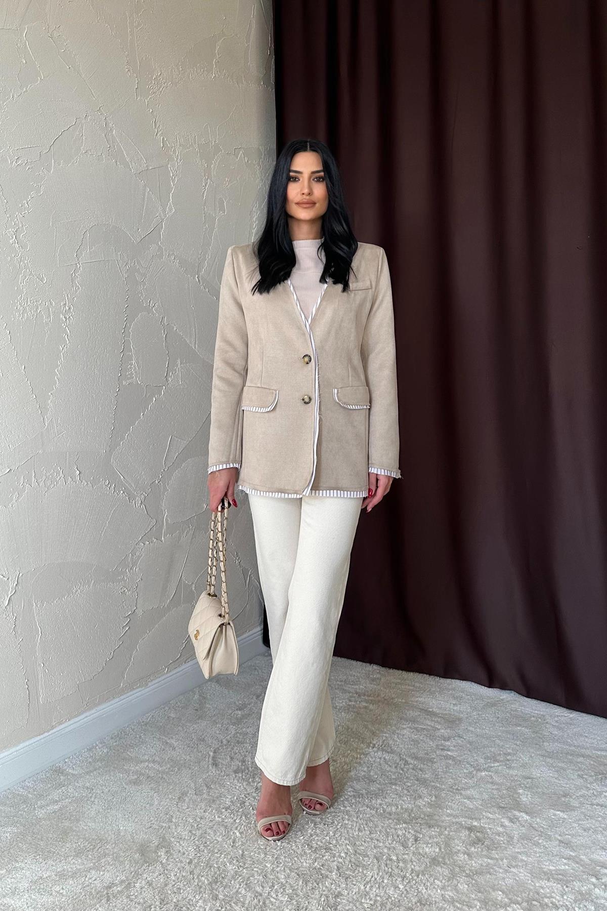 Striped Lined Garnished Suede Jacket – Brand: Elisa – Women & Kids, Baby Clothes Wholesale – TheBS Women