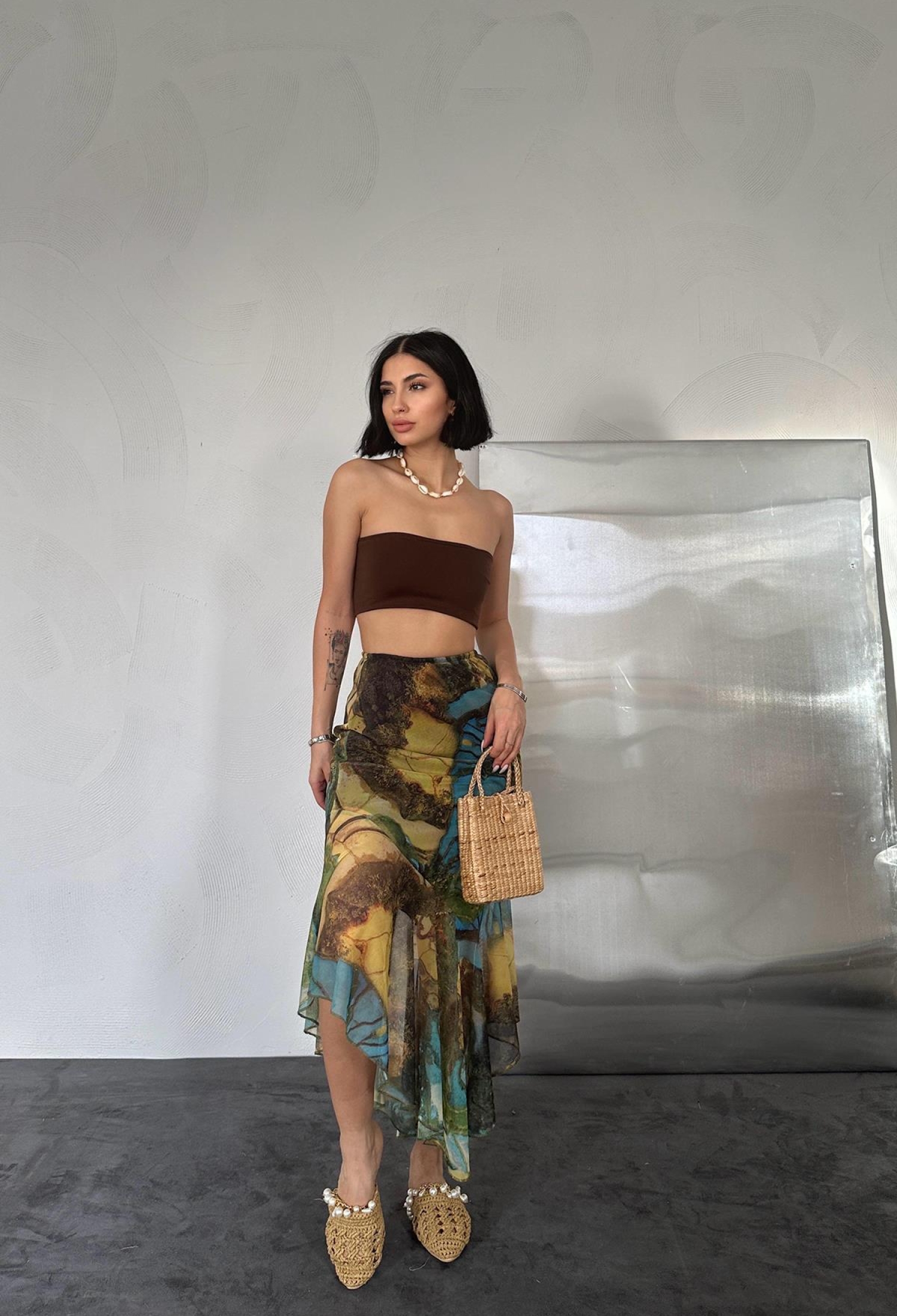 Patterned Printed Elastic Skirt - Blue & Green - Brand: Elisa - Women & Kids, Baby Clothes Wholesale - TheBS Women