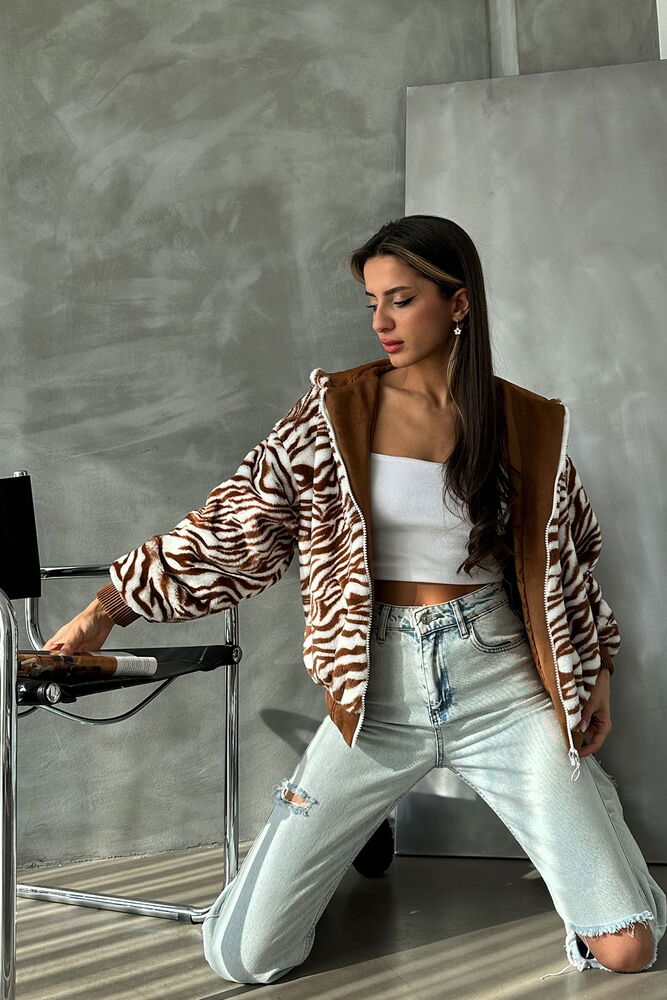 Zebra Look Plush Coat - Tan - Brand: Topshow - Women & Kids, Baby Clothes Wholesale - TheBS Women