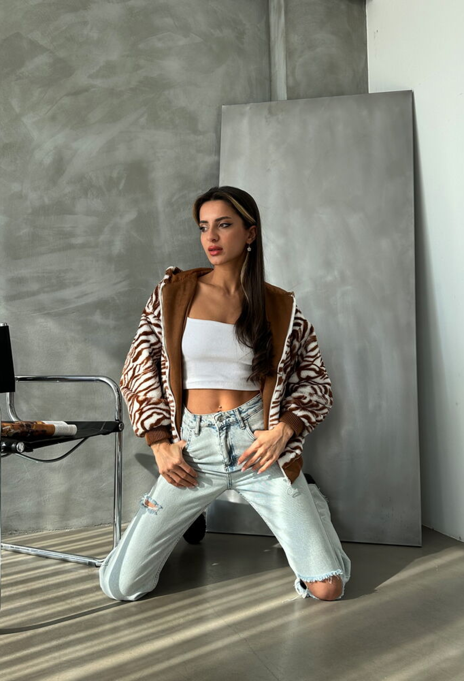 Zebra Look Plush Coat - Tan - Brand: Topshow - Women & Kids, Baby Clothes Wholesale - TheBS Women