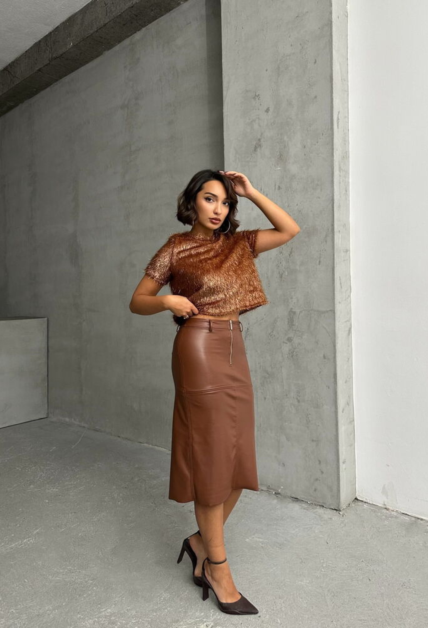 Tan Leather Skirt - Brand: Topshow - Women & Kids, Baby Clothes Wholesale - TheBS Women