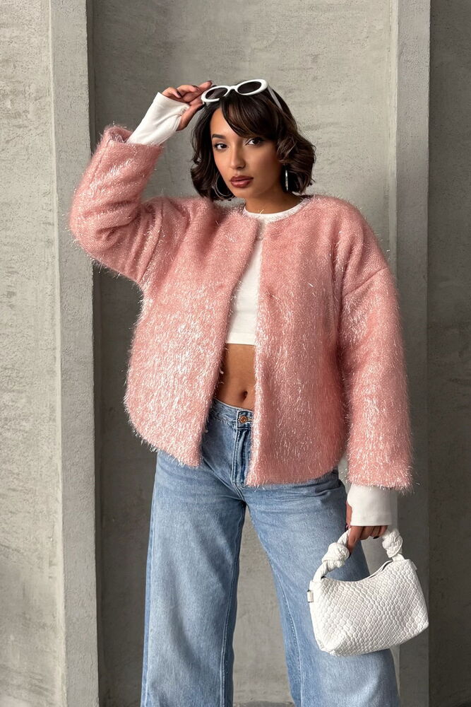 Glittery Fringed Cardigan - Powder - Brand: Topshow - Women & Kids, Baby Clothes Wholesale - TheBS Women