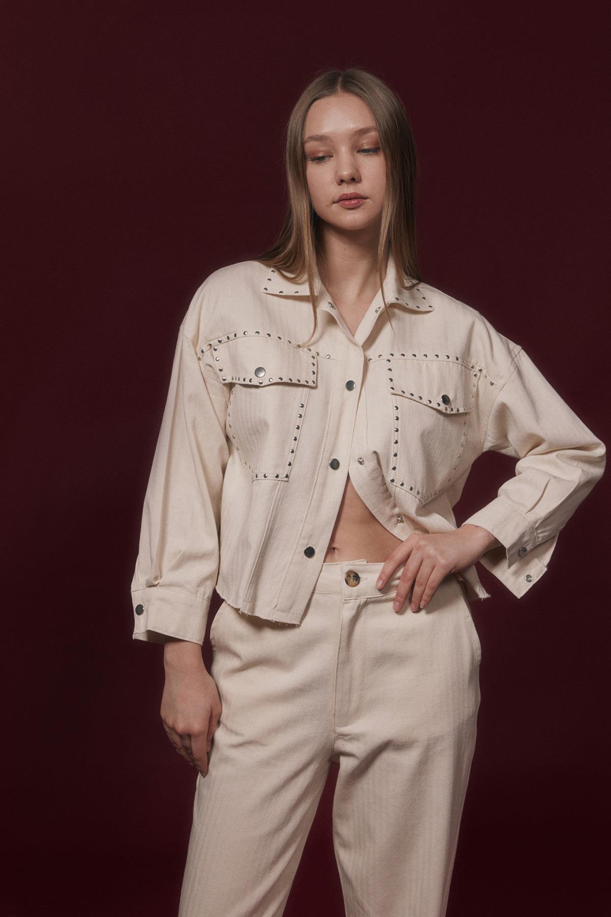 Metal Detailed Jacket - Stone - Brand: Levure - Women & Kids, Baby Clothes Wholesale - TheBS Women