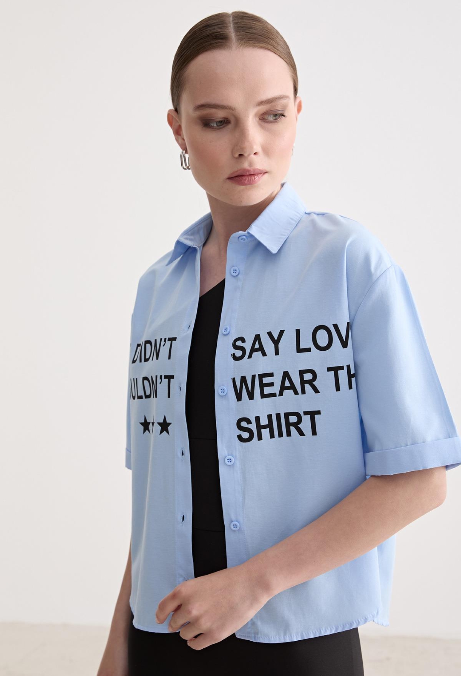 Printed Detailed Oversize Shirt - Brand: Levure - Women & Kids, Baby Clothes Wholesale - TheBS Women