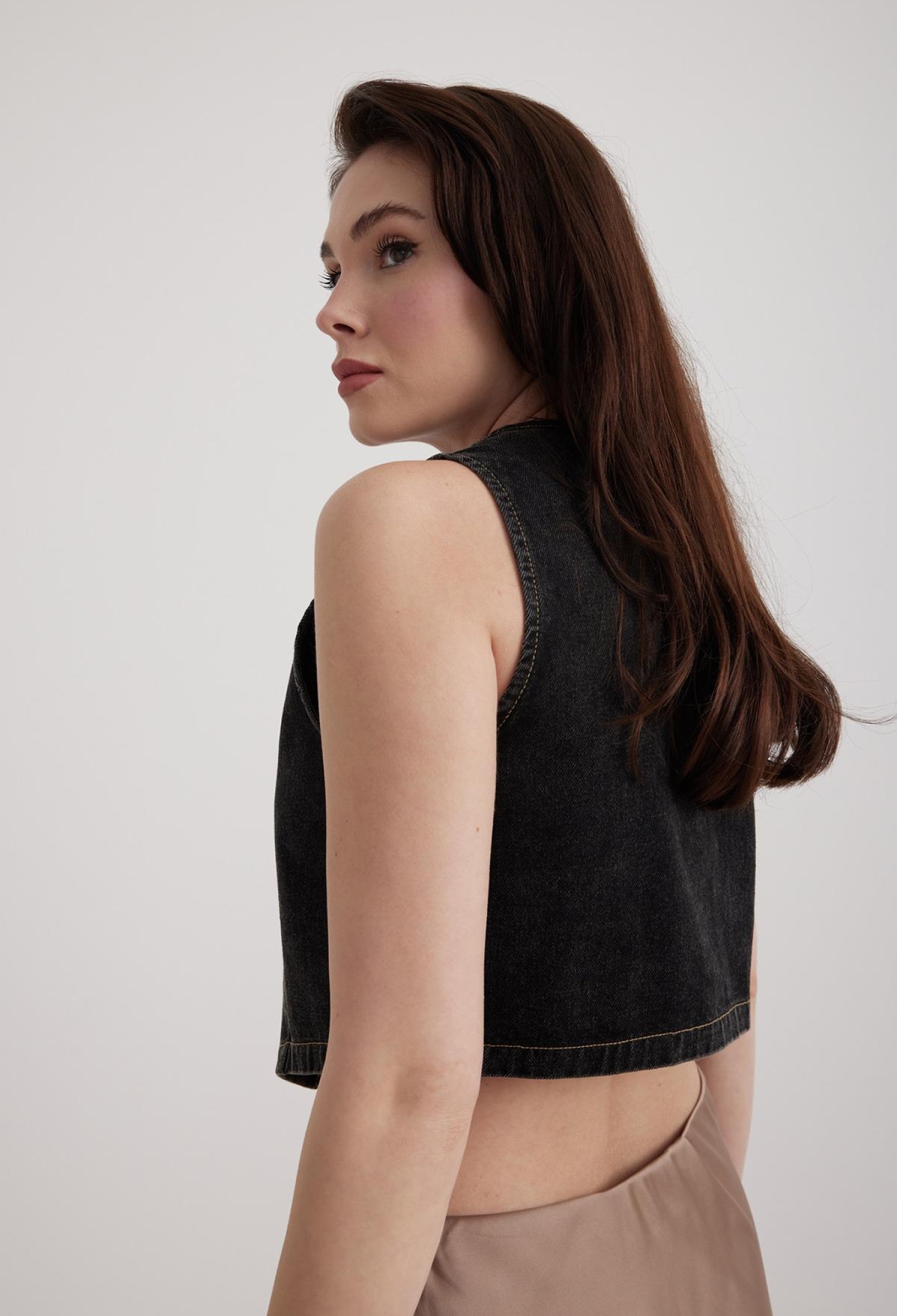 V-Neck Black Women's Denim Vest - Snow Wash Black - Brand: Levure - Women & Kids, Baby Clothes Wholesale - TheBS Women