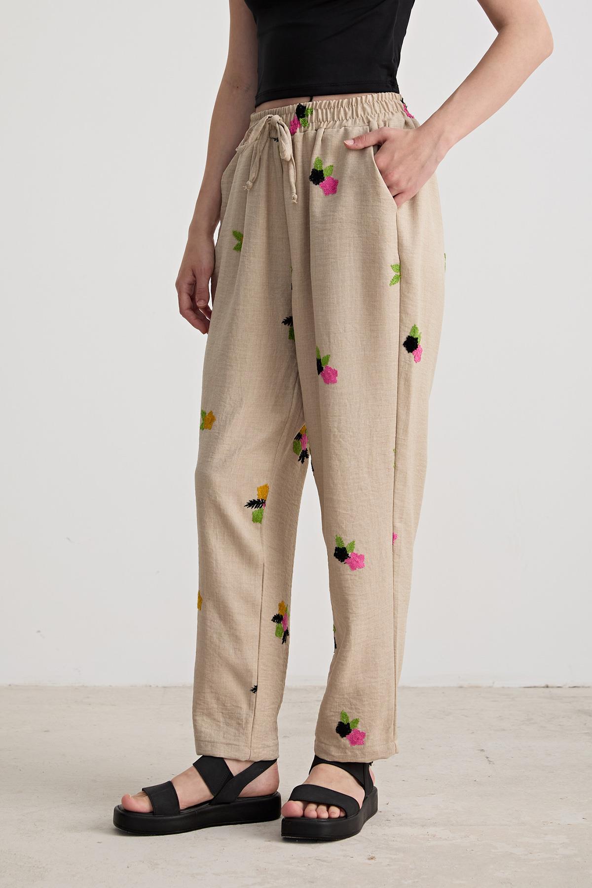 Women’s Floral Patterned Elastic Waist Trousers Stone – Brand: Levure – Women & Kids, Baby Clothes Wholesale – TheBS Women