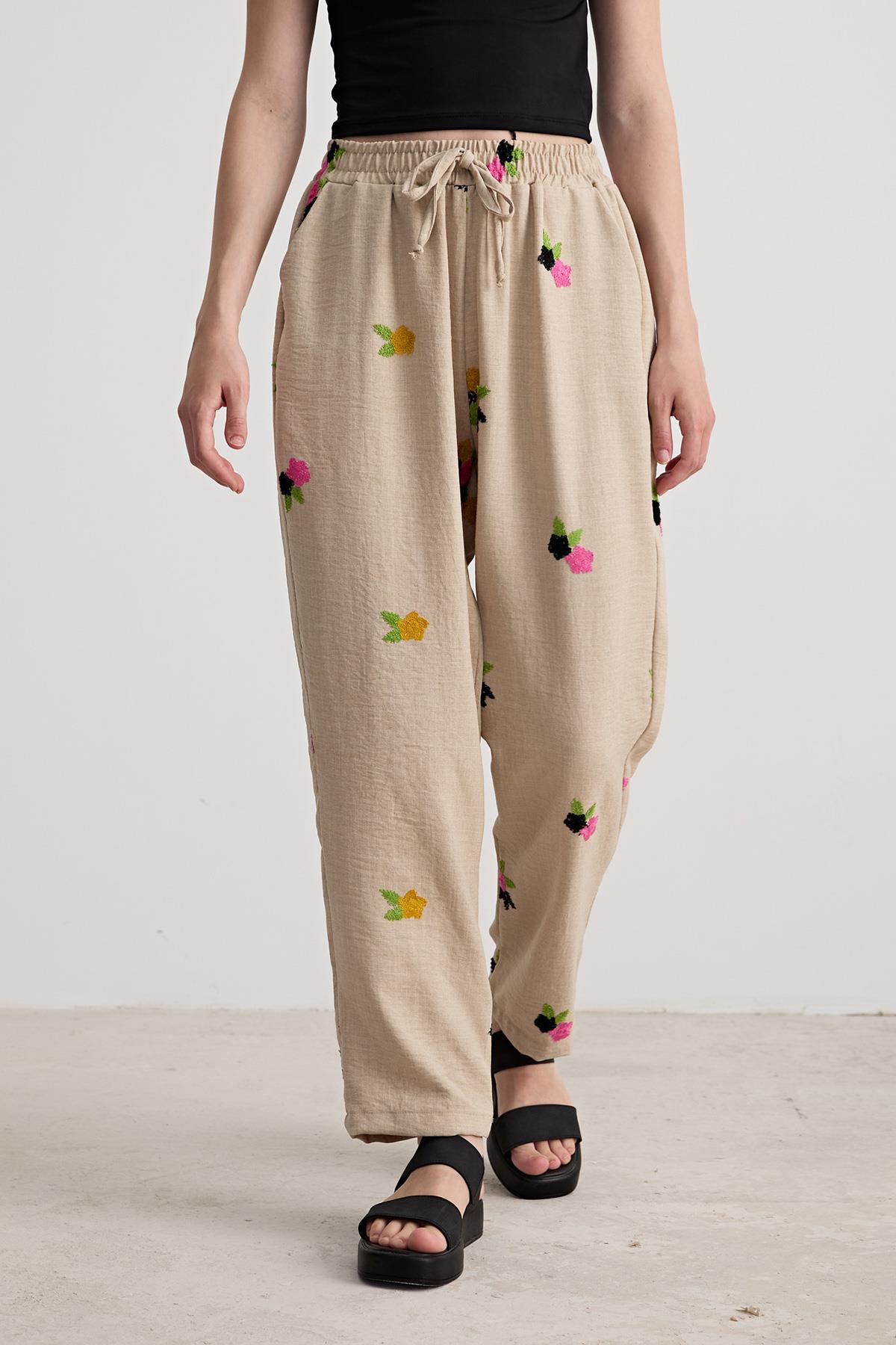 Women’s Floral Patterned Elastic Waist Trousers Stone – Brand: Levure – Women & Kids, Baby Clothes Wholesale – TheBS Women