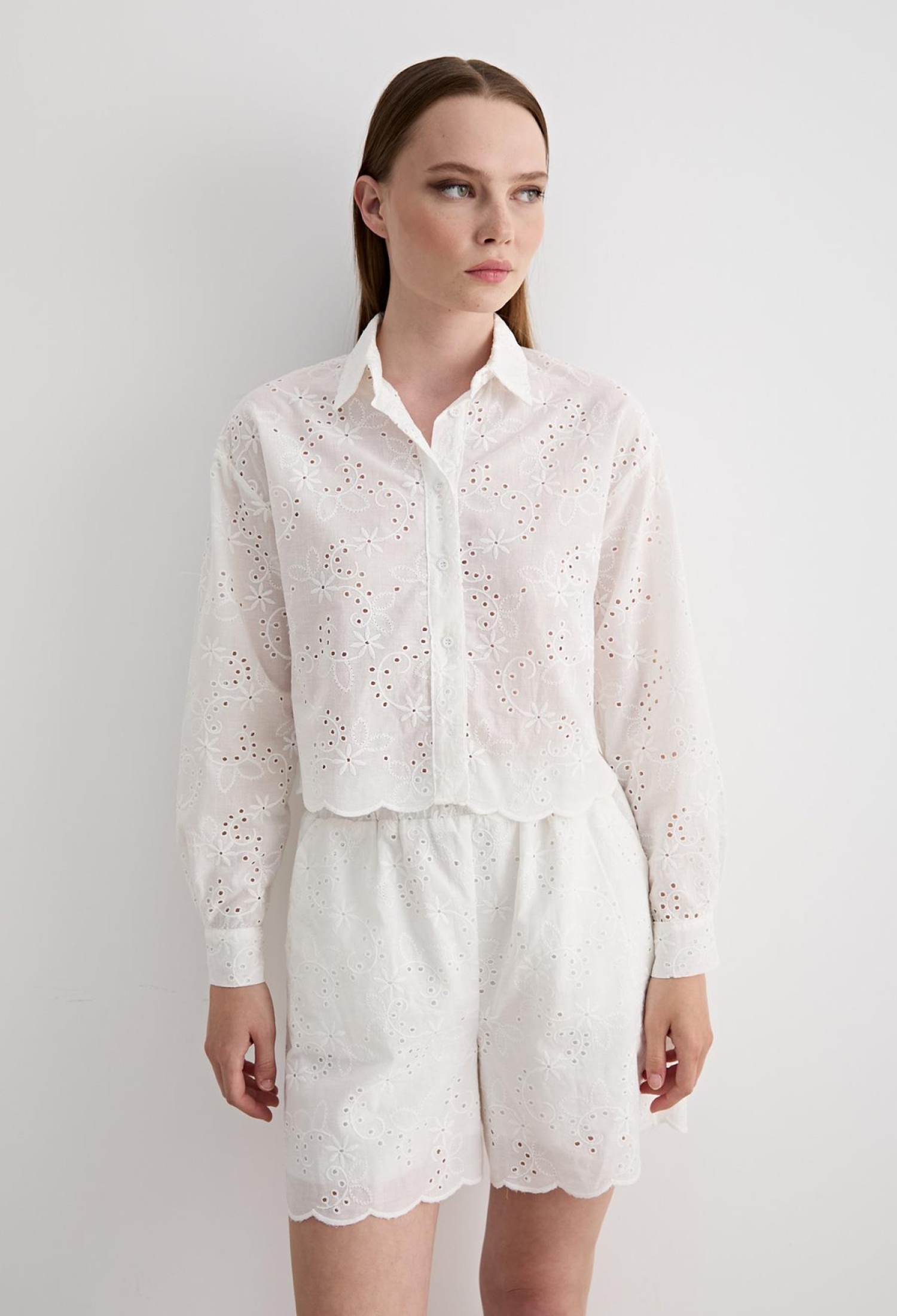 Guipure Detailed Long Sleeve Shirt White - Brand: Levure - Women & Kids, Baby Clothes Wholesale - TheBS Women