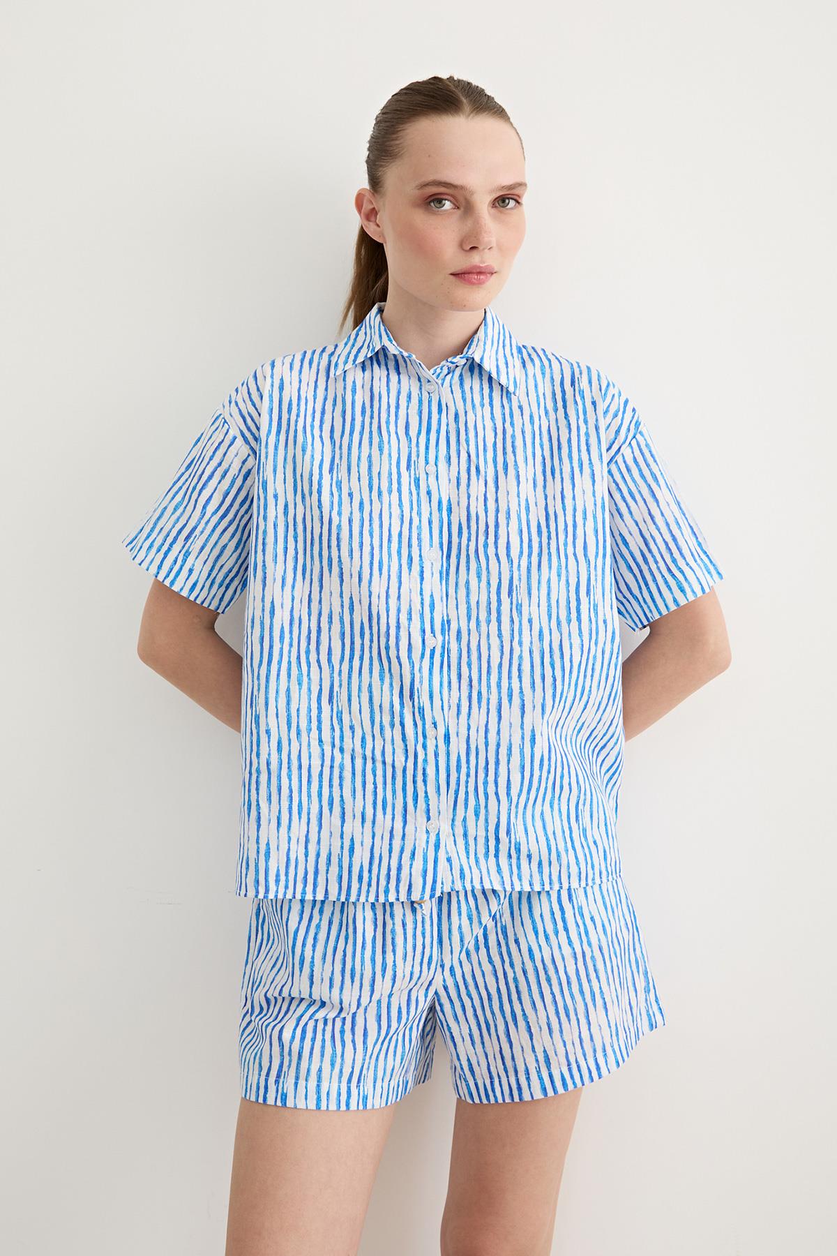 Oversize Striped Shirt Blue – Brand: Levure – Women & Kids, Baby Clothes Wholesale – TheBS Women