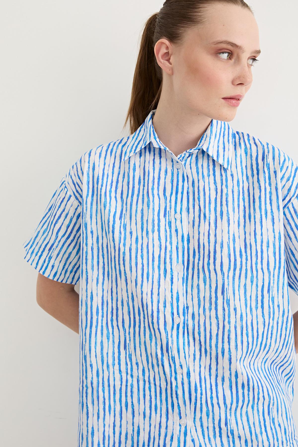 Oversize Striped Shirt Blue – Brand: Levure – Women & Kids, Baby Clothes Wholesale – TheBS Women