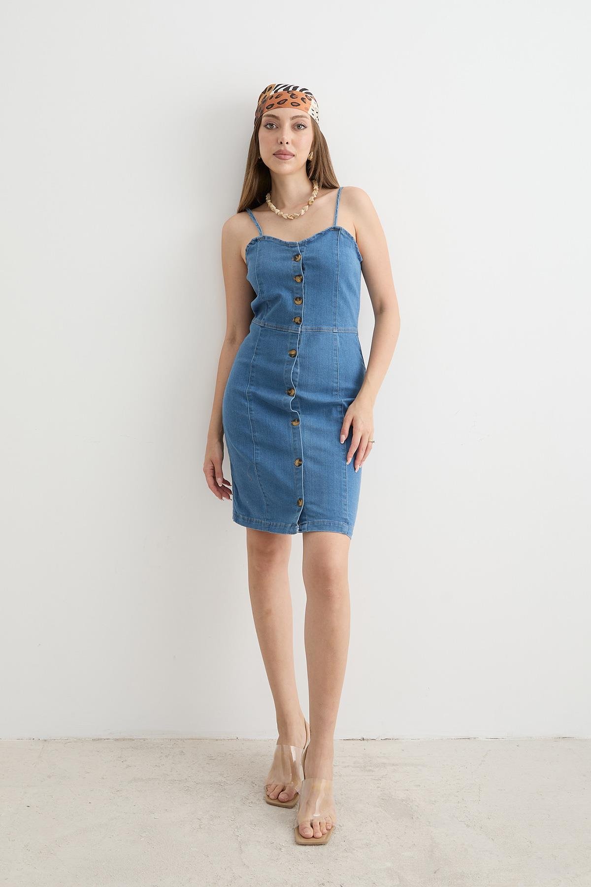 Women's Strapless Dress Blue With Strap Detail - Brand: Levure - Women & Kids, Baby Clothes Wholesale - TheBS Women