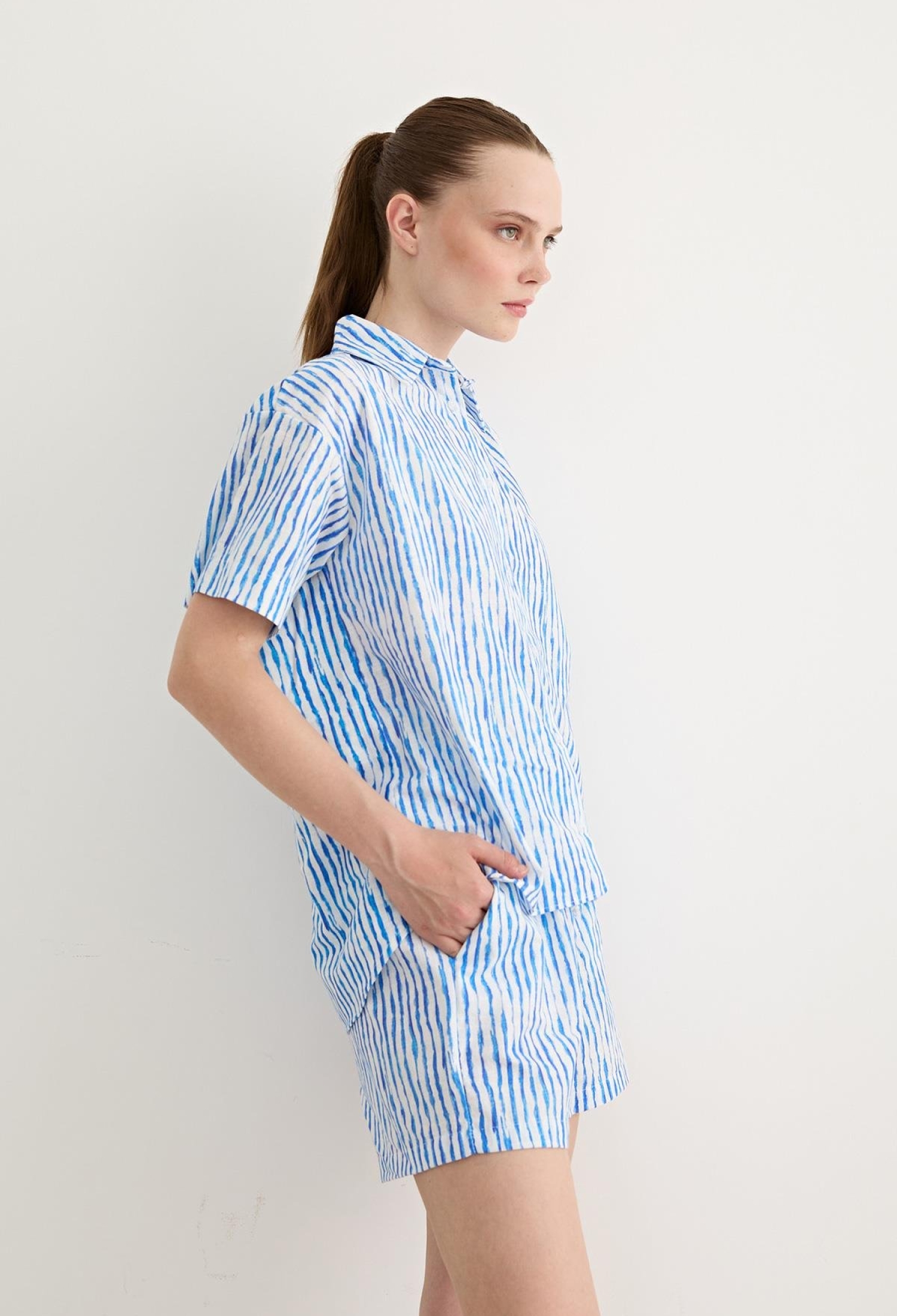 Bead Detailed Striped Short Shorts Blue - Brand: Levure - Women & Kids, Baby Clothes Wholesale - TheBS Women