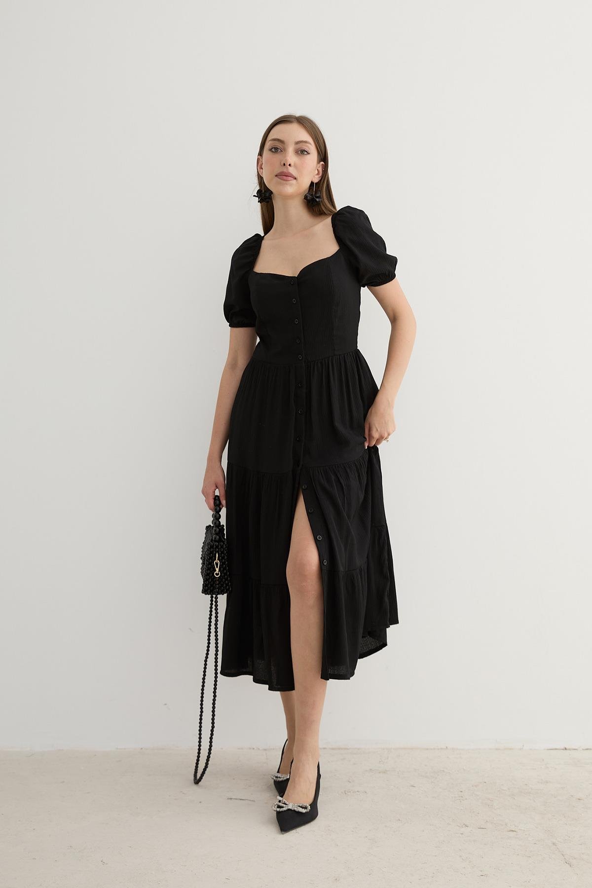 Women's Short Sleeve Button Detailed Midi Dress - Brand: Levure - Women & Kids, Baby Clothes Wholesale - TheBS Women