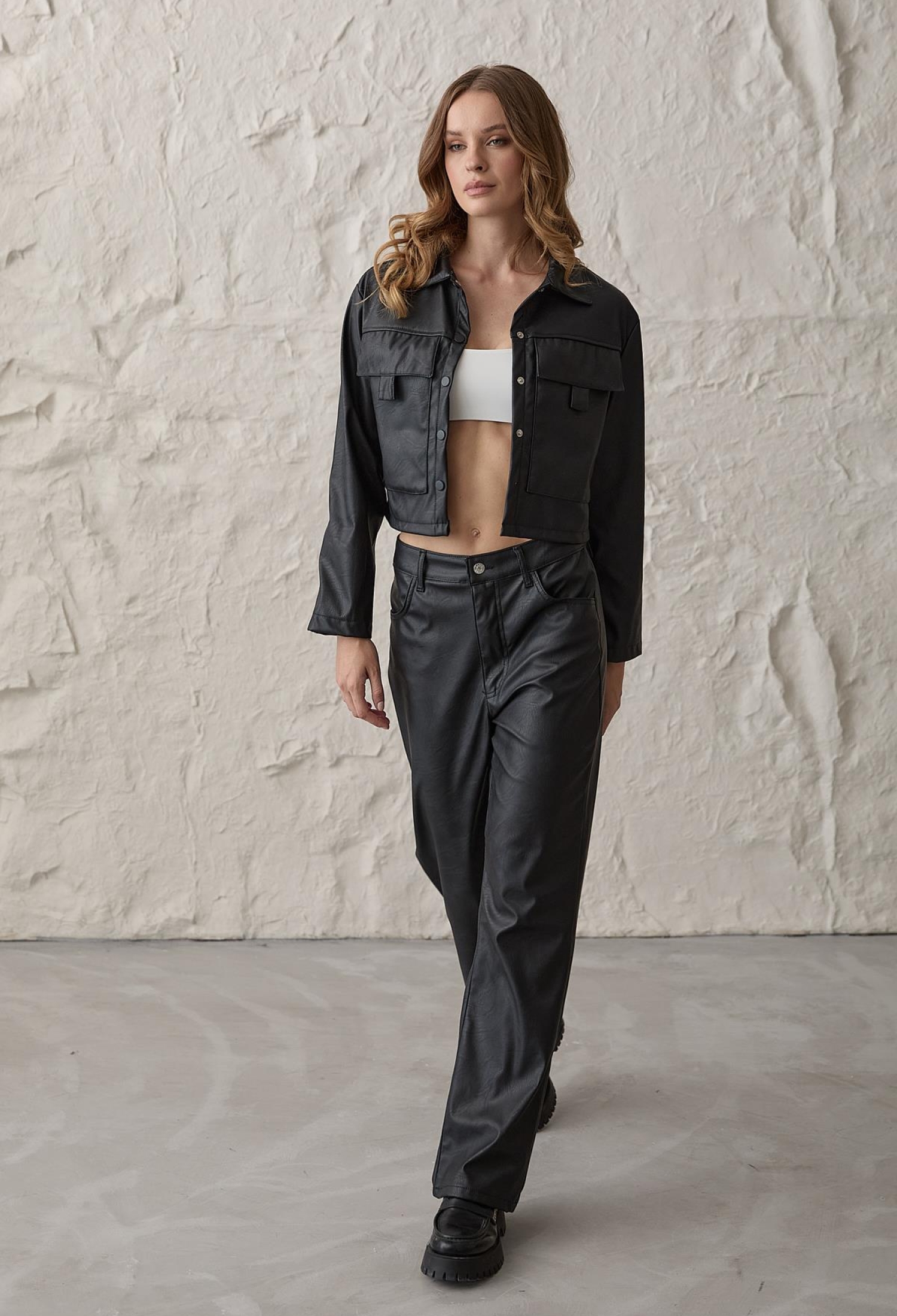 Snap Detailed Long Sleeve Leather Coat Black - Brand: Levure - Women & Kids, Baby Clothes Wholesale - TheBS Women