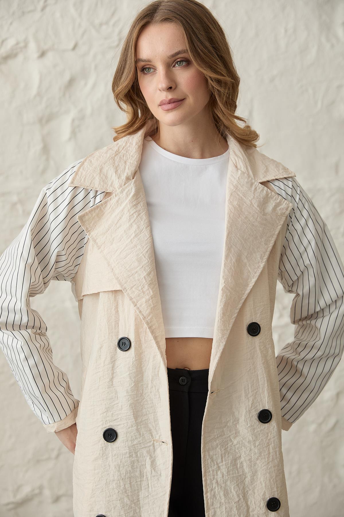 Back Print Detailed Buttoned Trench Coat – Brand: Levure – Women & Kids, Baby Clothes Wholesale – TheBS Women