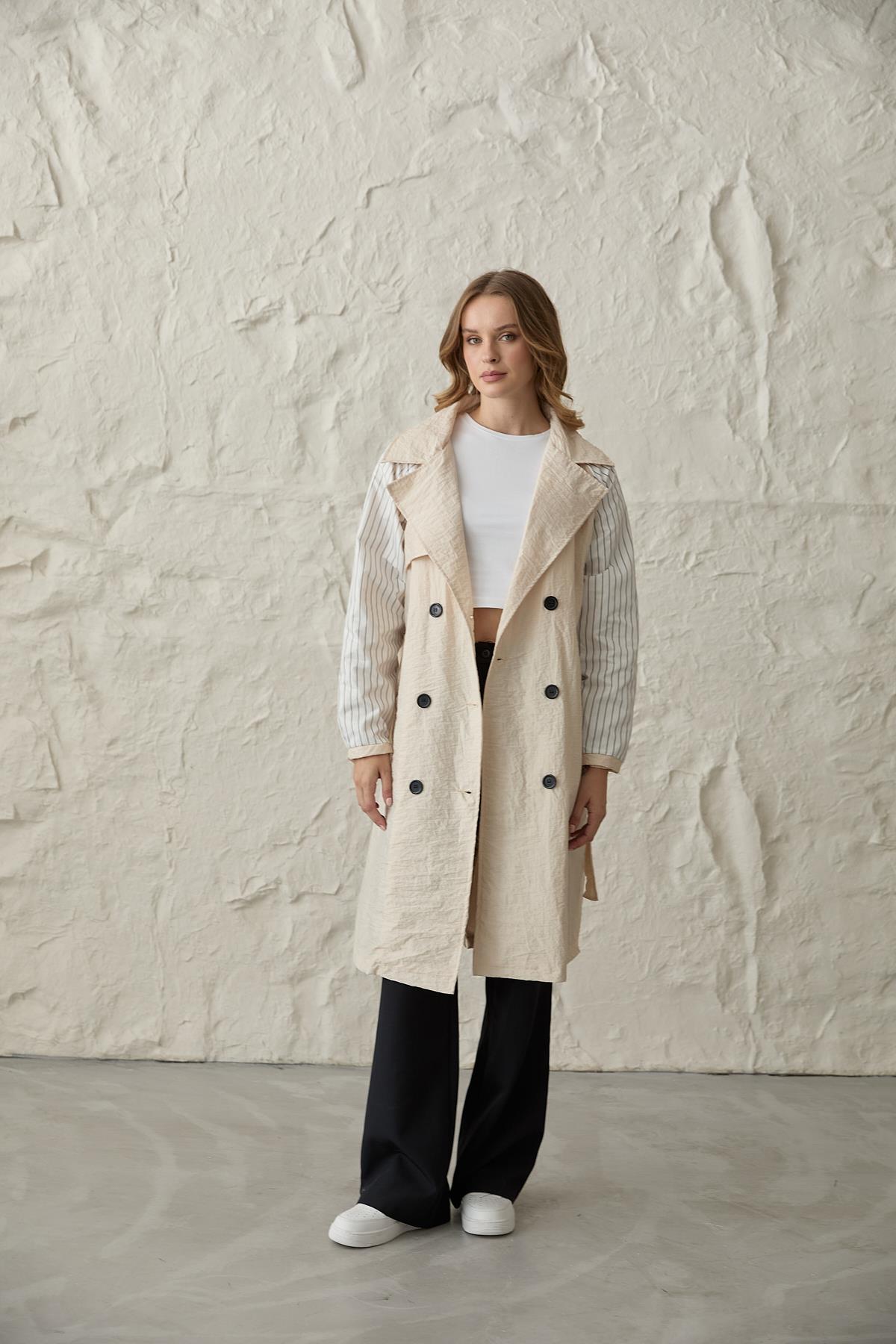 Back Print Detailed Buttoned Trench Coat – Brand: Levure – Women & Kids, Baby Clothes Wholesale – TheBS Women