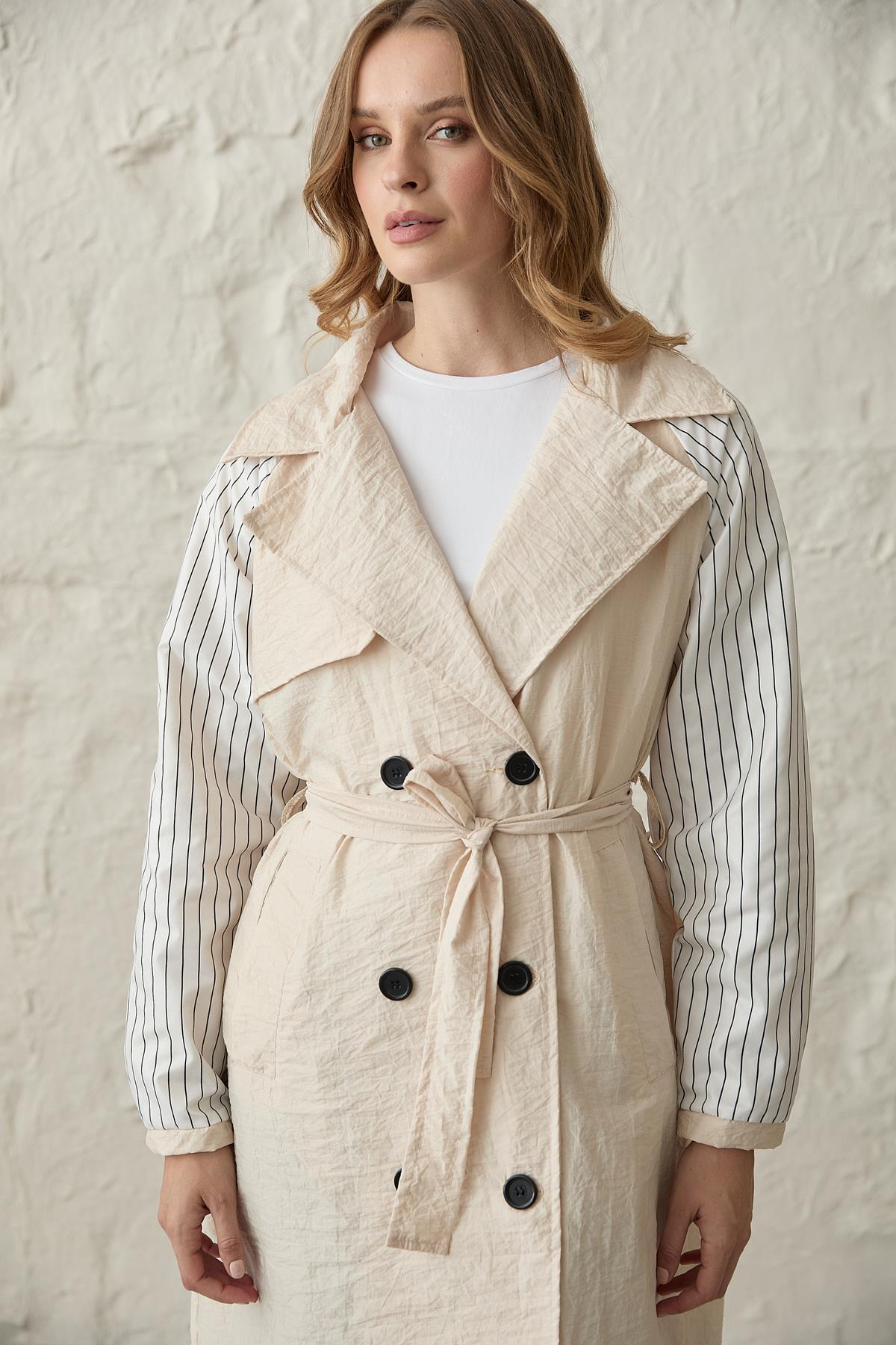 Back Print Detailed Buttoned Trench Coat – Brand: Levure – Women & Kids, Baby Clothes Wholesale – TheBS Women