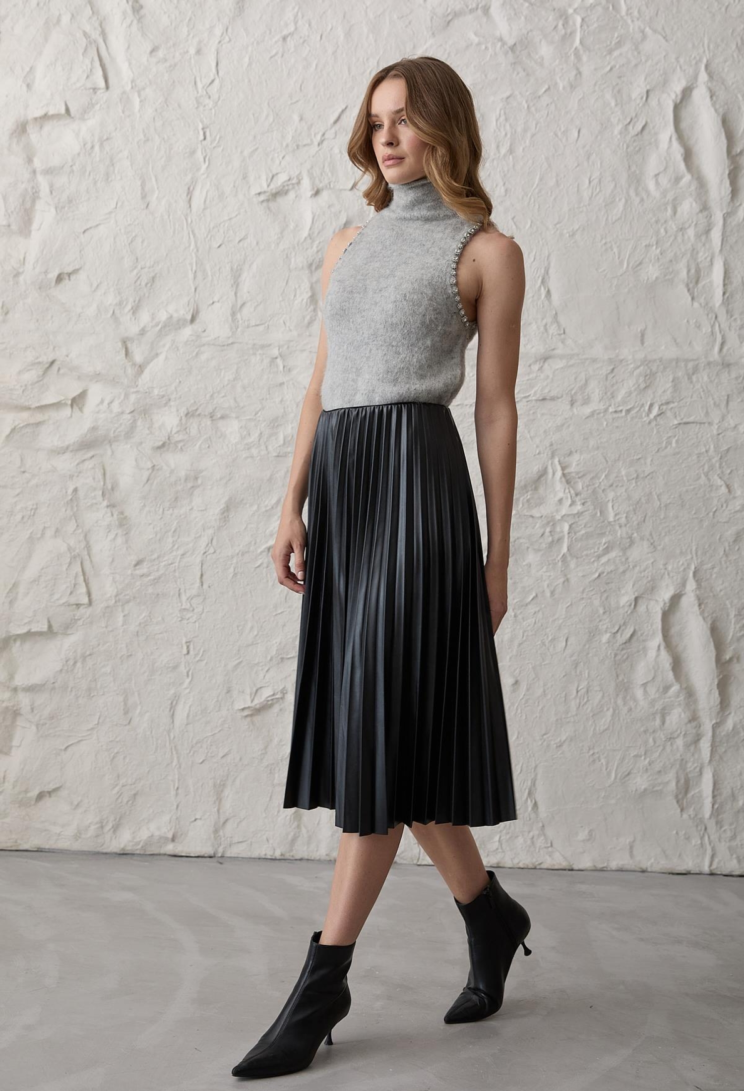 Women's Pleated Long Leather Skirt Black - Brand: Levure - Women & Kids, Baby Clothes Wholesale - TheBS Women