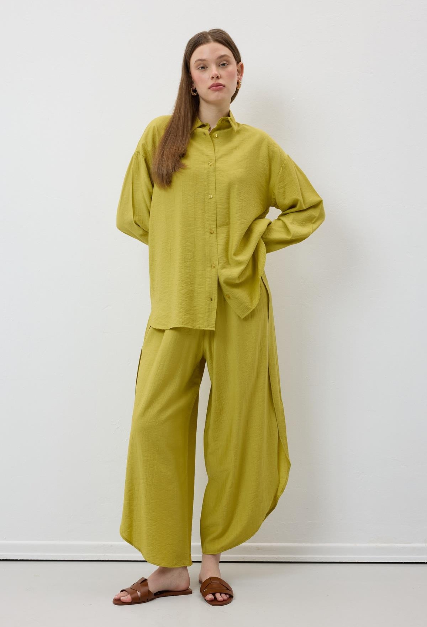 Elastic Waist Slit Pants Oil - Brand: Levure - Women & Kids, Baby Clothes Wholesale - TheBS Women