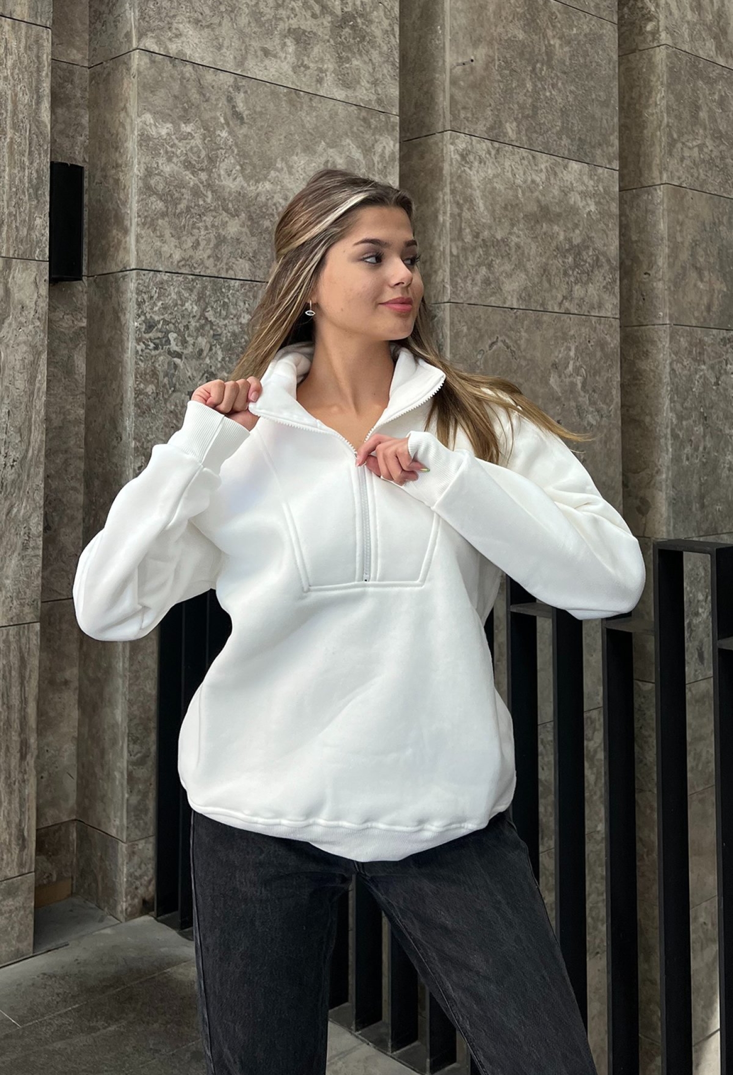 Zipper Detail Oversize Sweatshirt - Brand: la & vetta - Women & Kids, Baby Clothes Wholesale - TheBS Women