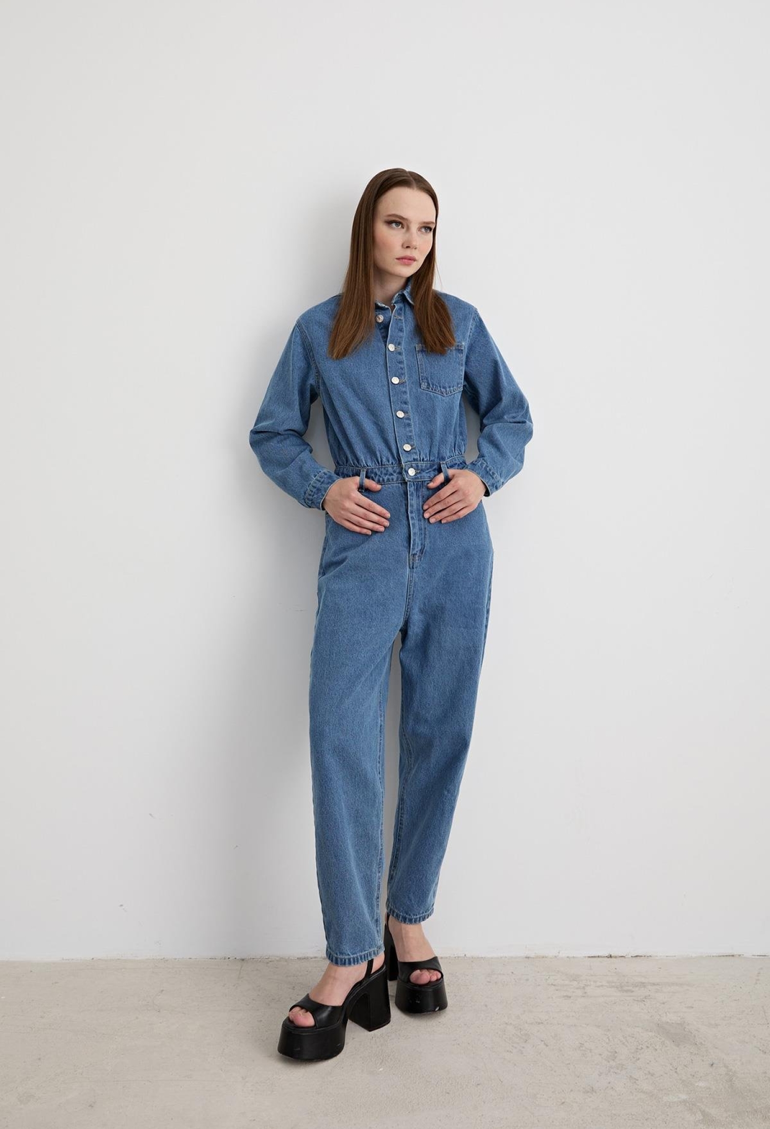 Long Sleeve Denim Jumpsuit - Blue - Brand: Levure - Women & Kids, Baby Clothes Wholesale - TheBS Women