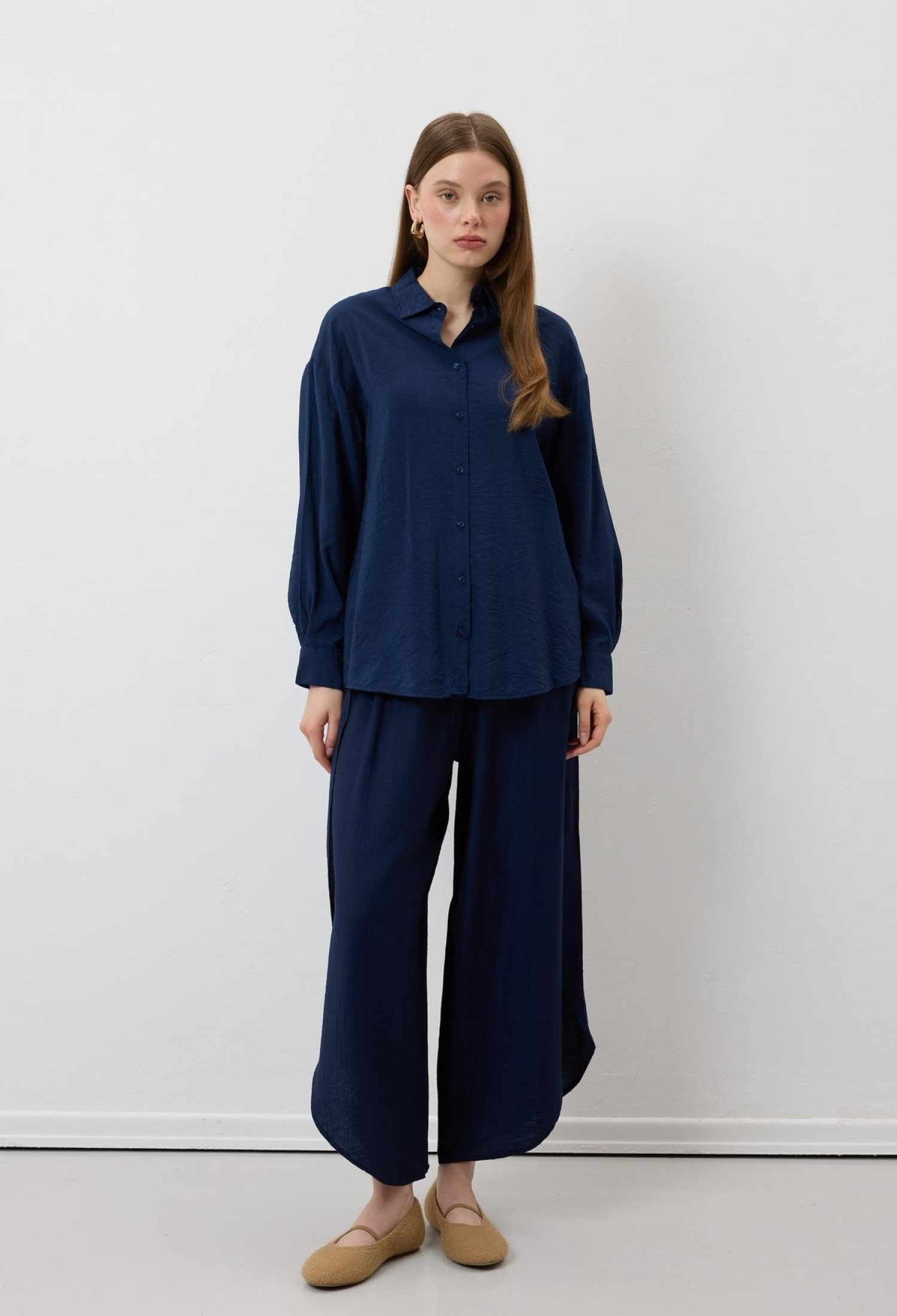 Elastic Waist Slit Pants Navy - Brand: Levure - Women & Kids, Baby Clothes Wholesale - TheBS Women