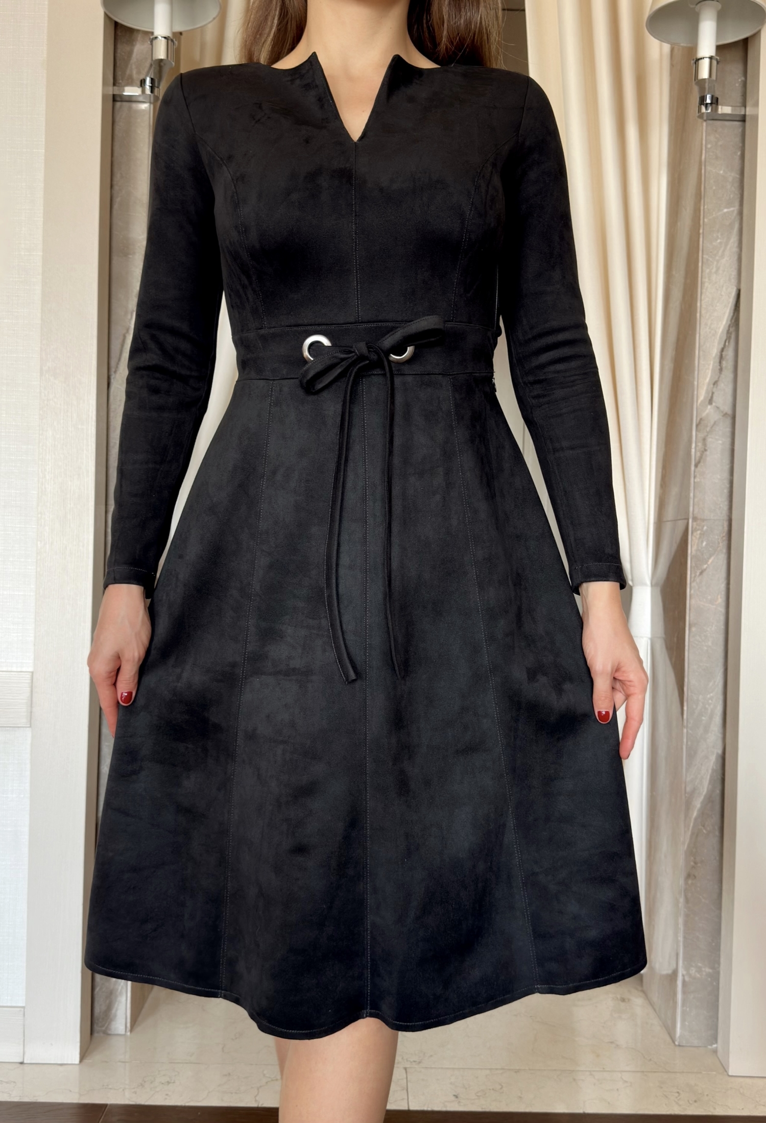 Slit Collar Suede Dress With Eyelet Stitching - Brand: STEPS - Women & Kids, Baby Clothes Wholesale - TheBS Women