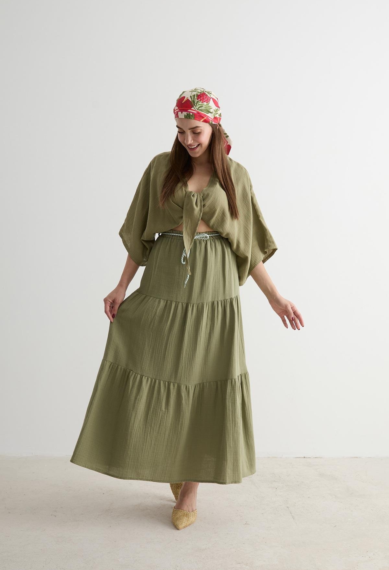 Elastic Waist And Cord Detailed Long Skirt - Brand: Levure - Women & Kids, Baby Clothes Wholesale - TheBS Women