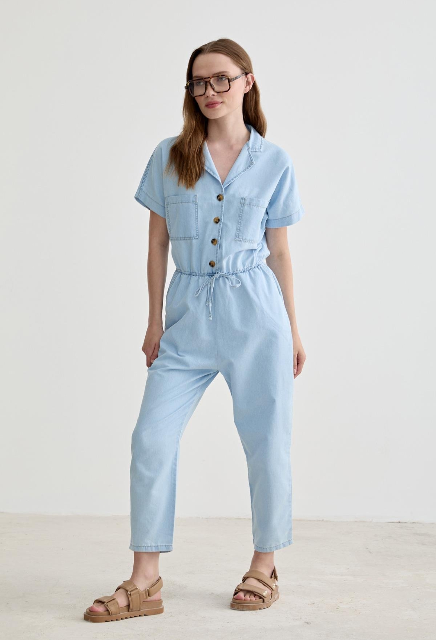 Pocket Detailed Long Jeans Jumpsuit - Blue - Brand: Levure - Women & Kids, Baby Clothes Wholesale - TheBS Women