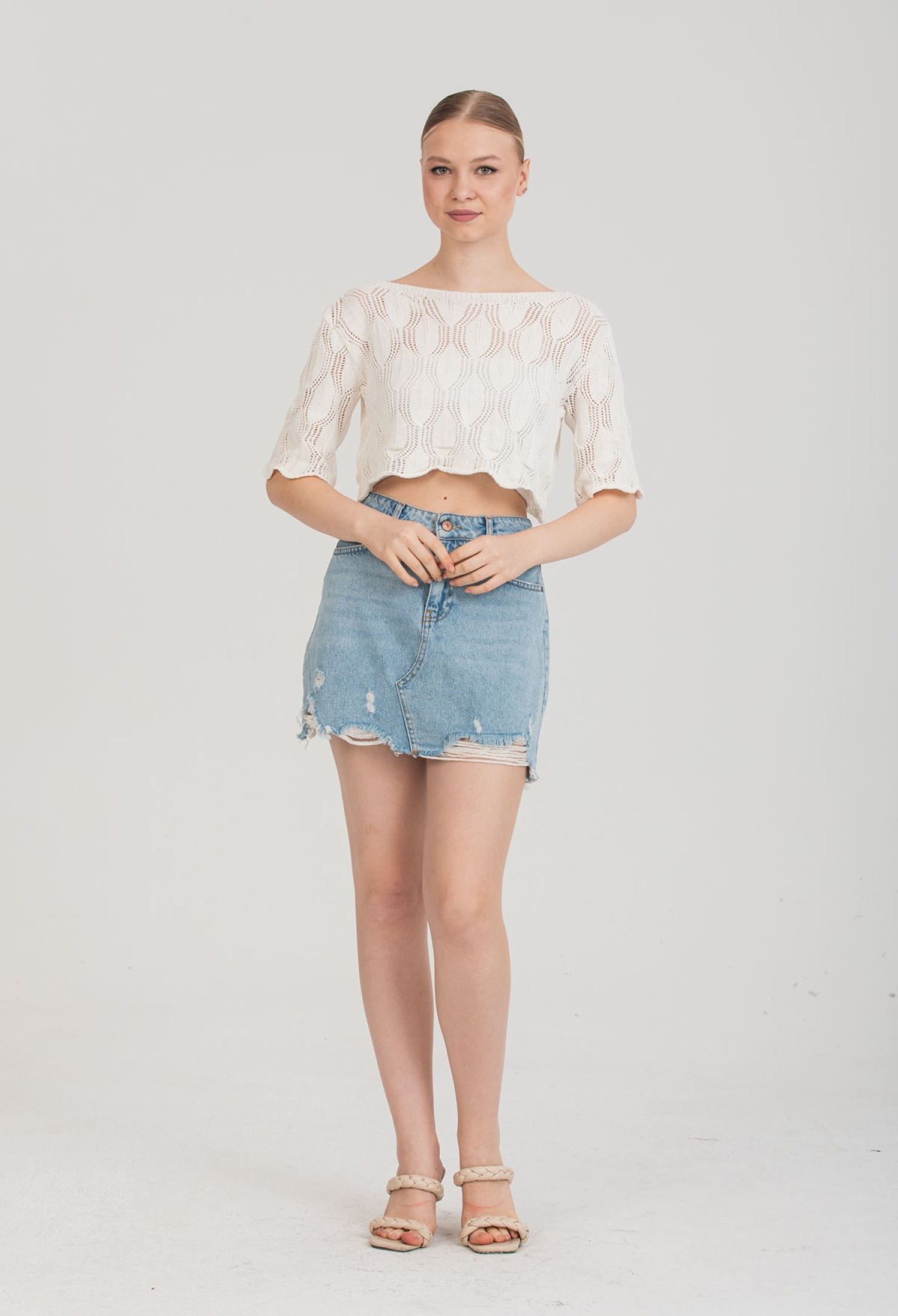 Seasonal Ecru Color Short Sleeve Knit Sweater - Brand: Maxi Modena - Women & Kids, Baby Clothes Wholesale - TheBS Women