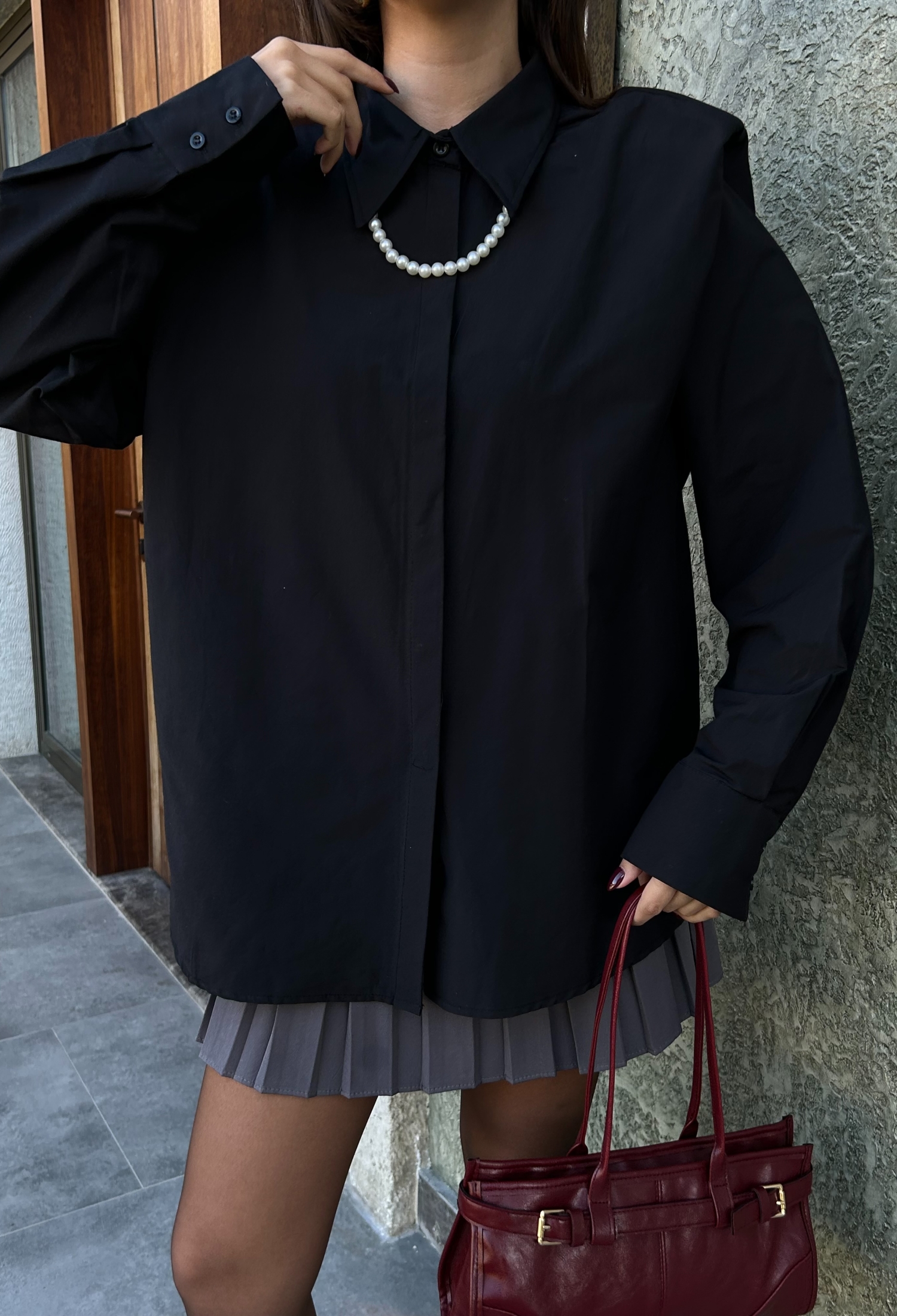 Poplin Wadded Pearl Necklace Detailed 100% Cotton Shirt 29016 - Brand: First Angels - Women & Kids, Baby Clothes Wholesale - TheBS Women