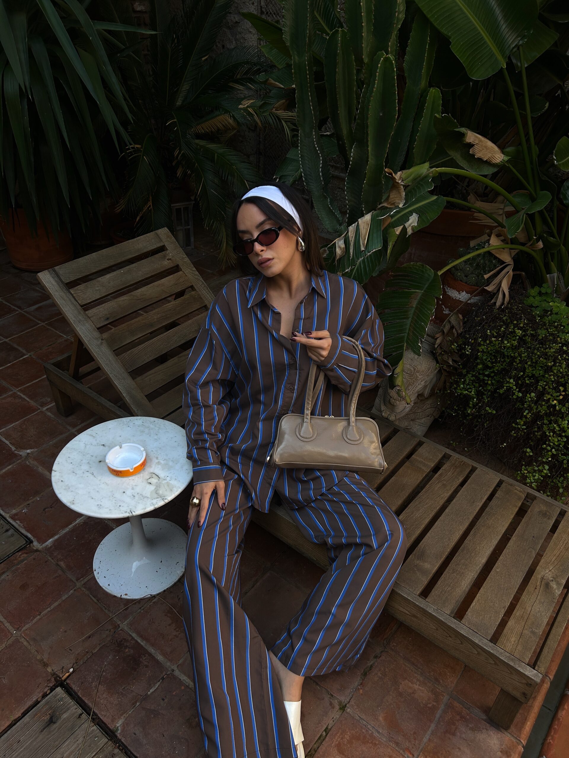 Coffee Striped Wide Cut Viscose Fabric Shirt And Pants Set 29046 – Brand: First Angels – Women & Kids, Baby Clothes Wholesale – TheBS Women