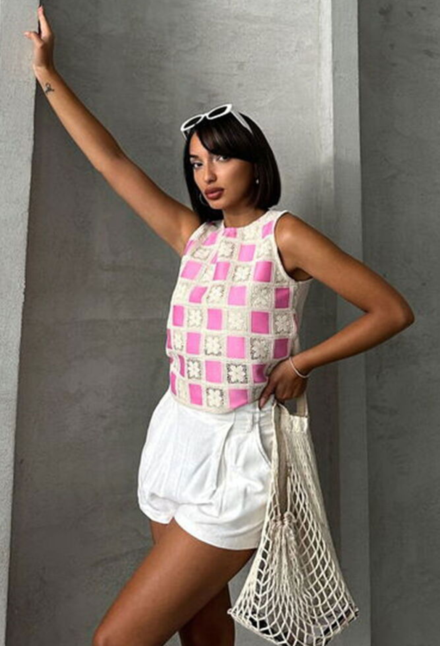 RawSleeveless Checkerboard Pattern Crochet Blouse - Brand: Topshow - Women & Kids, Baby Clothes Wholesale - TheBS Women