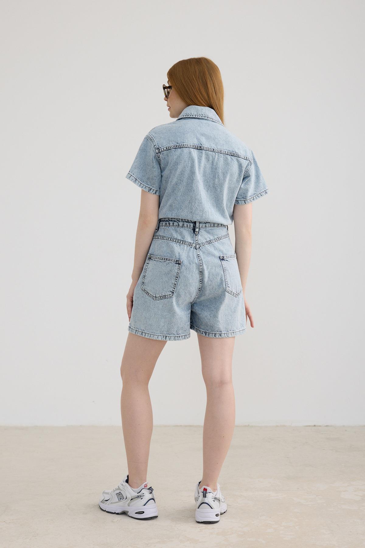 Short Sleeve Buttoned Shorts Jumpsuit Blue – Brand: Levure – Women & Kids, Baby Clothes Wholesale – TheBS Women