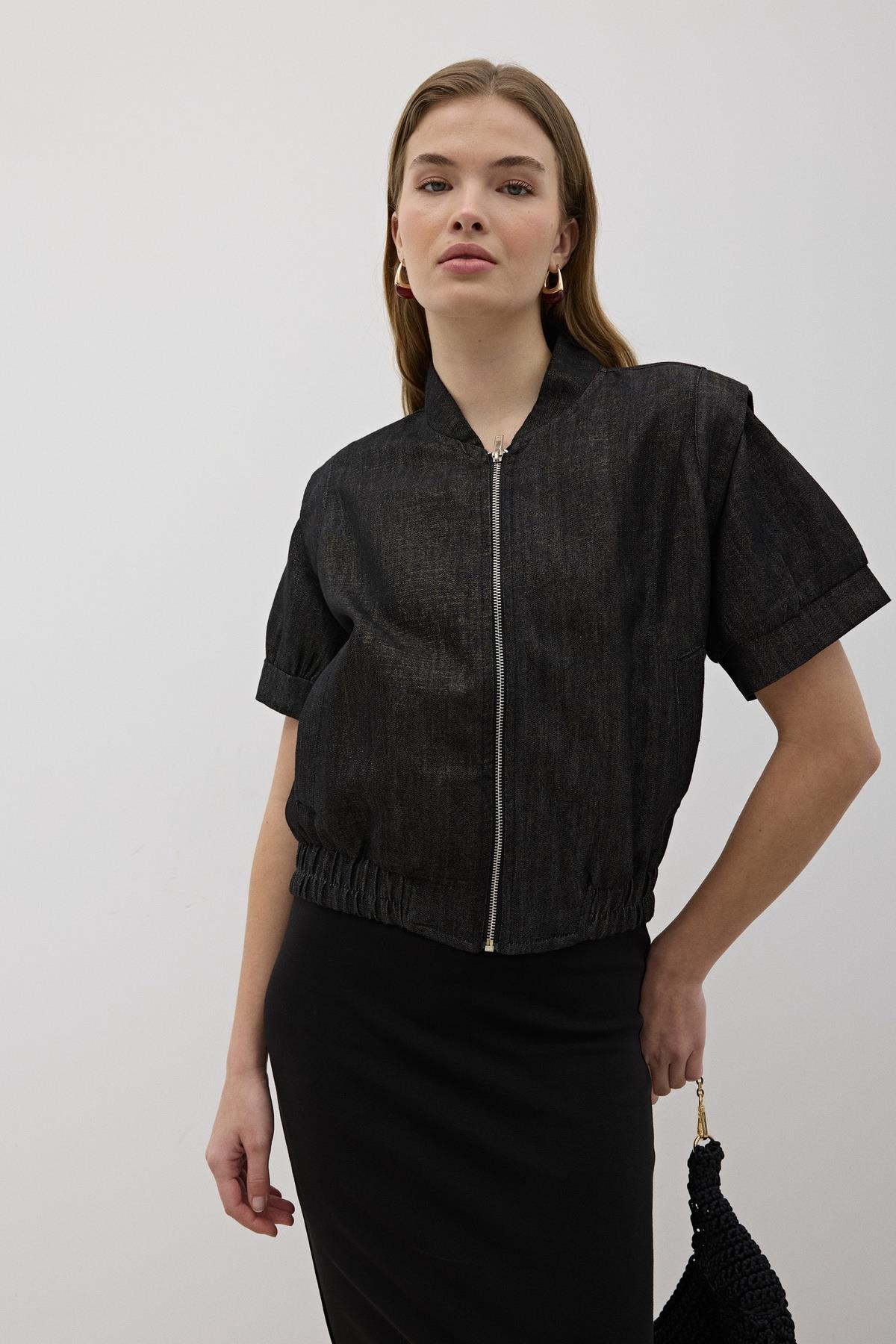 Shoulder Wadding Front Zipper Jacket Black - Brand: Levure - Women & Kids, Baby Clothes Wholesale - TheBS Women Shoulder Wadding Front Zipper Jacket Black - Brand: Levure - Women & Kids, Baby Clothes Wholesale - TheBS Women