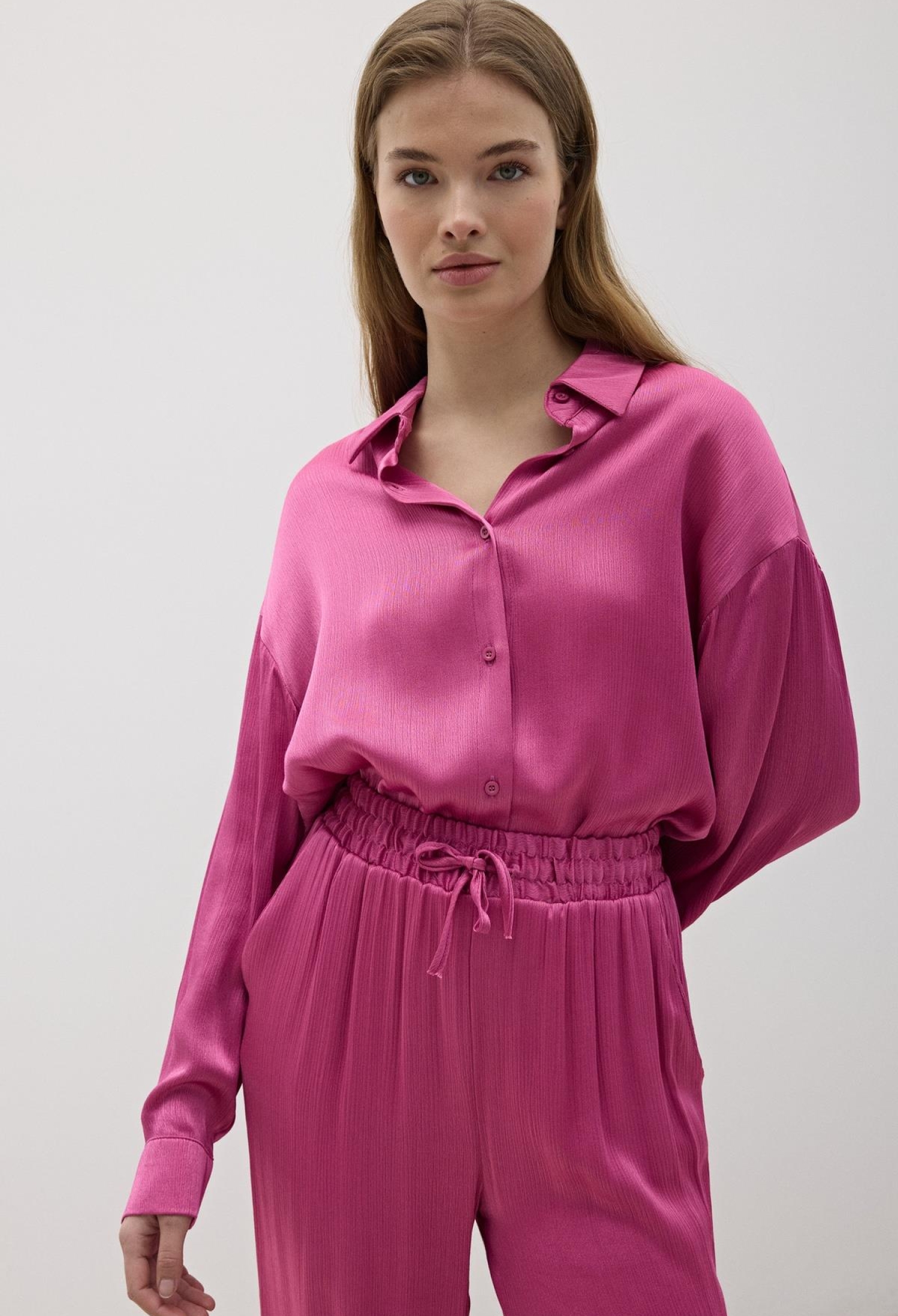 Women's Buttoned Oversize Satin Shirt Dark - Brand: Levure - Women & Kids, Baby Clothes Wholesale - TheBS Women