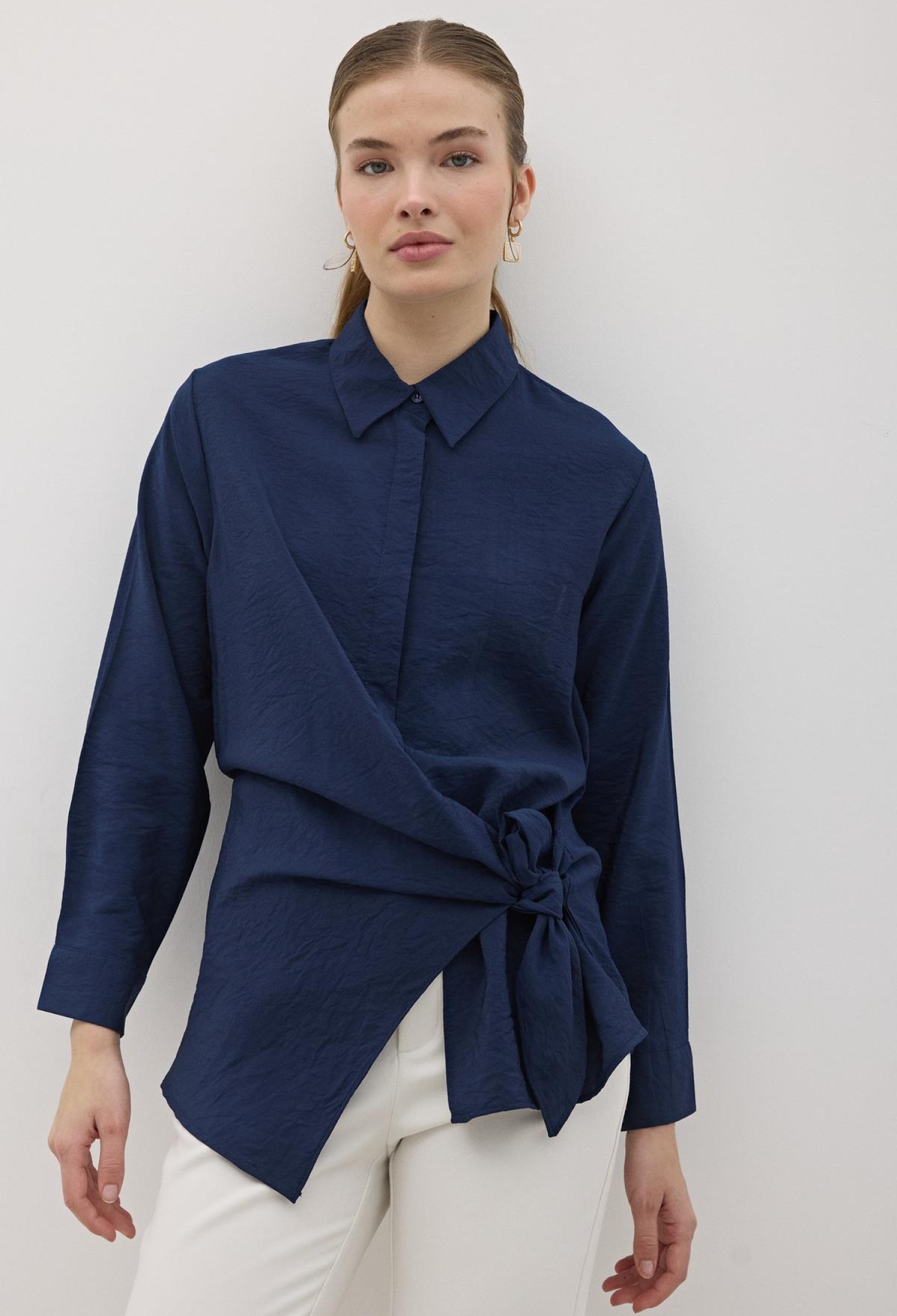 Side Tie Modal Shirt Navy - Brand: Levure - Women & Kids, Baby Clothes Wholesale - TheBS Women