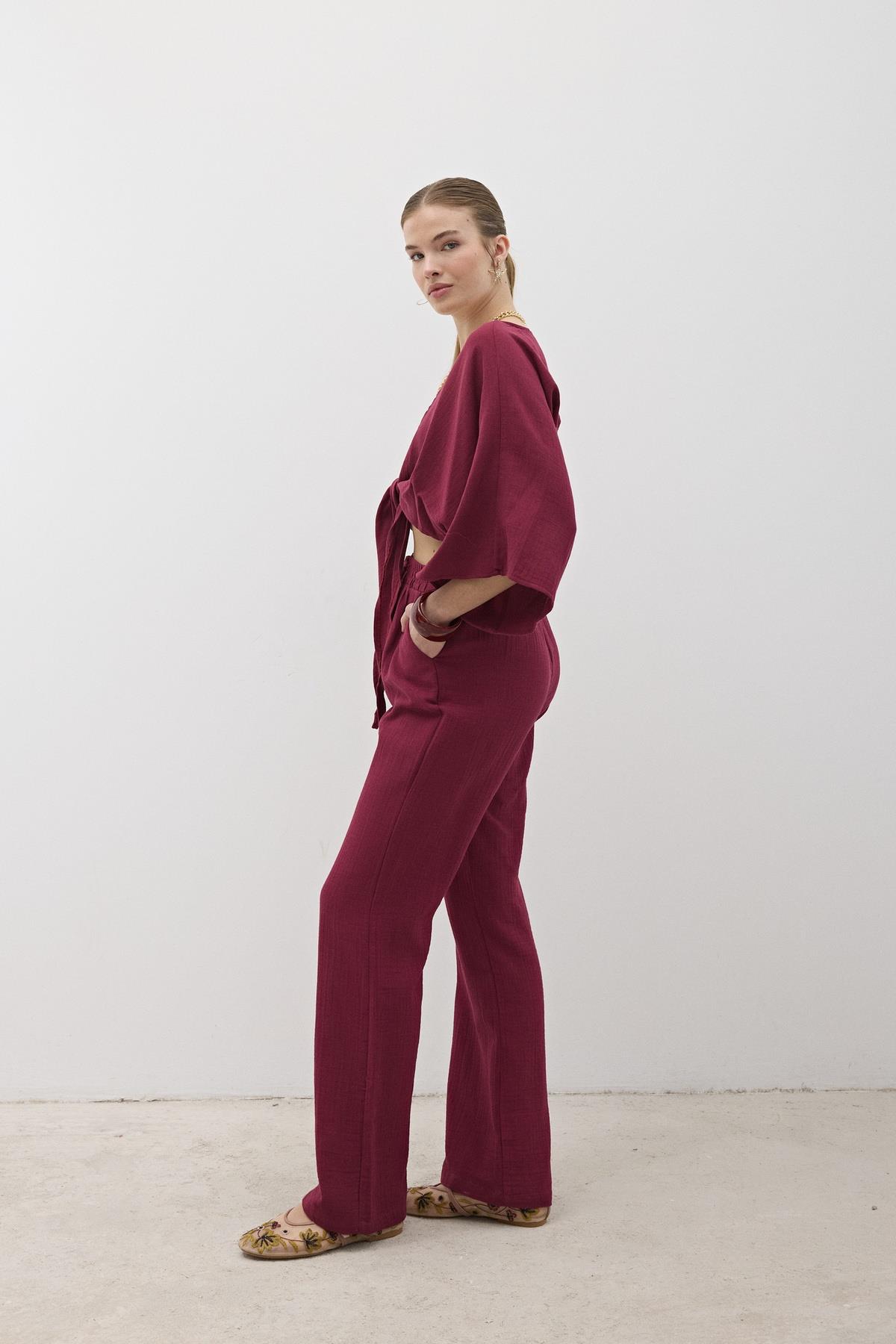 Mueslin Salaş Women's Pants Burgundy - Brand: Levure - Women & Kids, Baby Clothes Wholesale - TheBS Women Mueslin Salaş Women's Pants Burgundy - Brand: Levure - Women & Kids, Baby Clothes Wholesale - TheBS Women