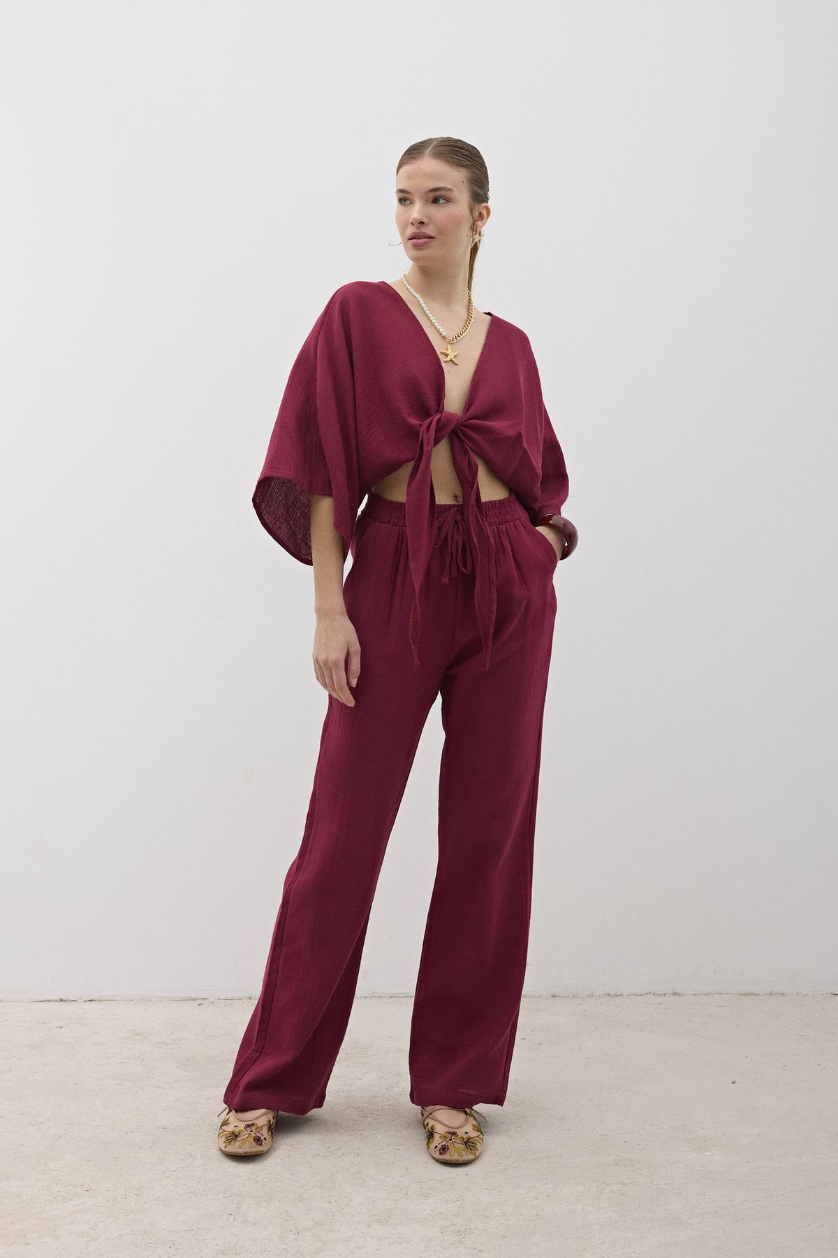 Mueslin Salaş Women's Pants Burgundy - Brand: Levure - Women & Kids, Baby Clothes Wholesale - TheBS Women Mueslin Salaş Women's Pants Burgundy - Brand: Levure - Women & Kids, Baby Clothes Wholesale - TheBS Women