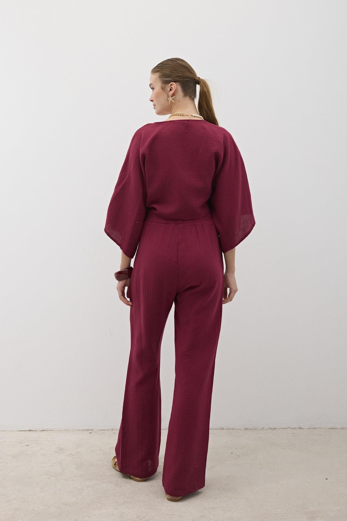 Mueslin Salaş Women's Pants Burgundy - Brand: Levure - Women & Kids, Baby Clothes Wholesale - TheBS Women Mueslin Salaş Women's Pants Burgundy - Brand: Levure - Women & Kids, Baby Clothes Wholesale - TheBS Women