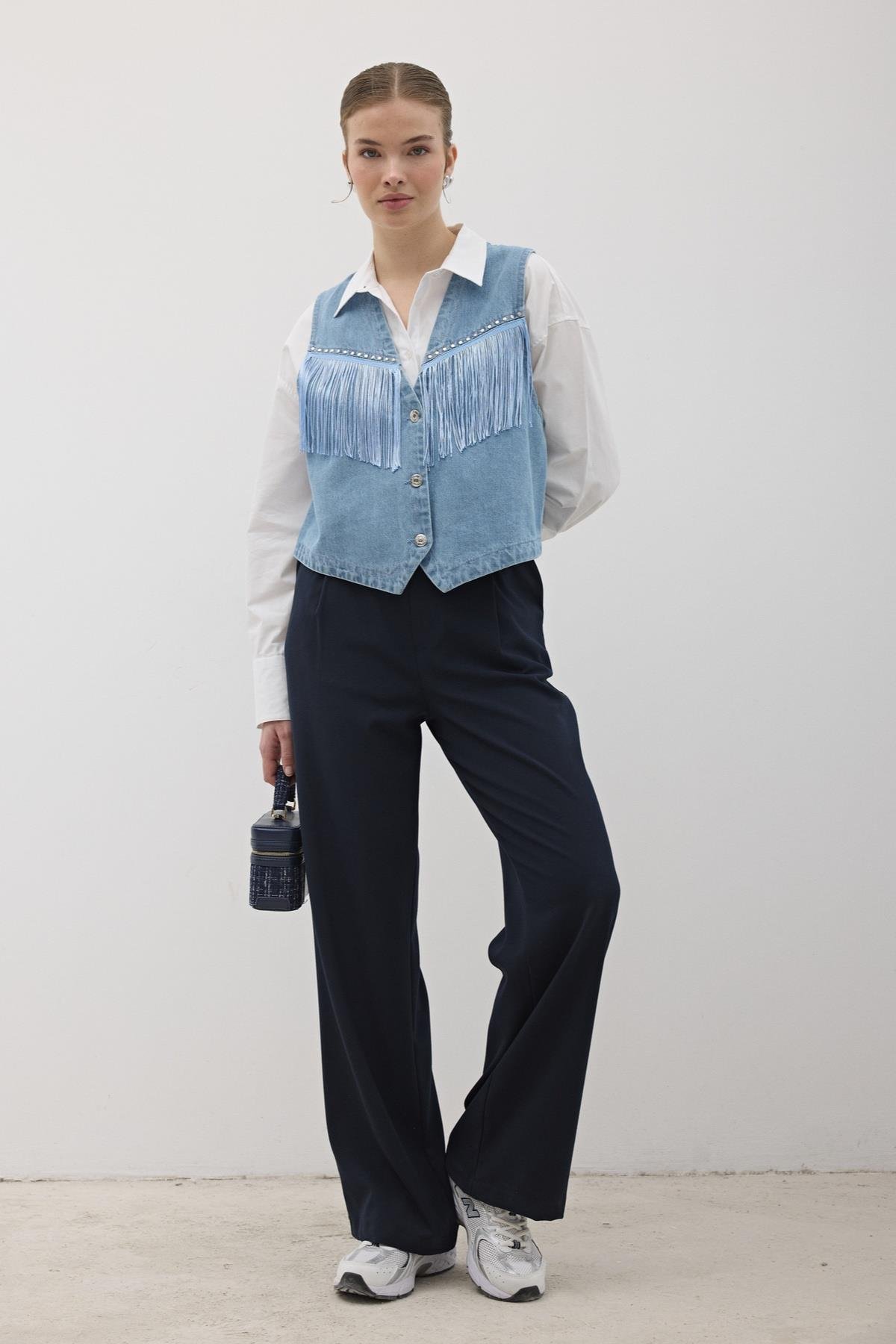 Tassel Detailed Front Buttoned Denim Vest Stone Wash - Blue - Brand: Levure - Women & Kids, Baby Clothes Wholesale - TheBS Women Tassel Detailed Front Buttoned Denim Vest Stone Wash - Blue - Brand: Levure - Women & Kids, Baby Clothes Wholesale - TheBS Women