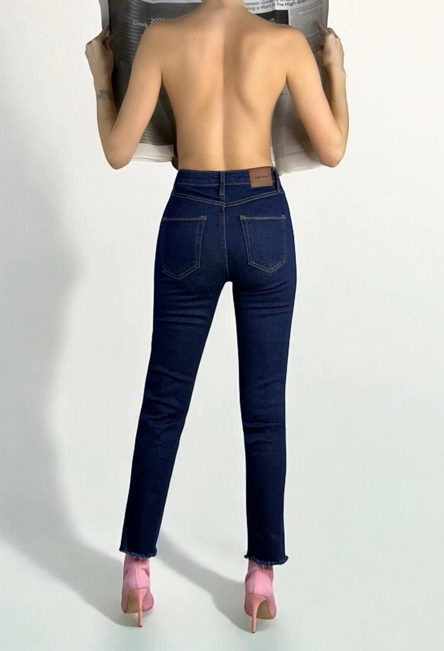 High Waist Leg Dirty Sewing Detailed Side Slit Rinse Jeans Pants - Navy - Brand: LACARINO - Women & Kids, Baby Clothes Wholesale - TheBS Women