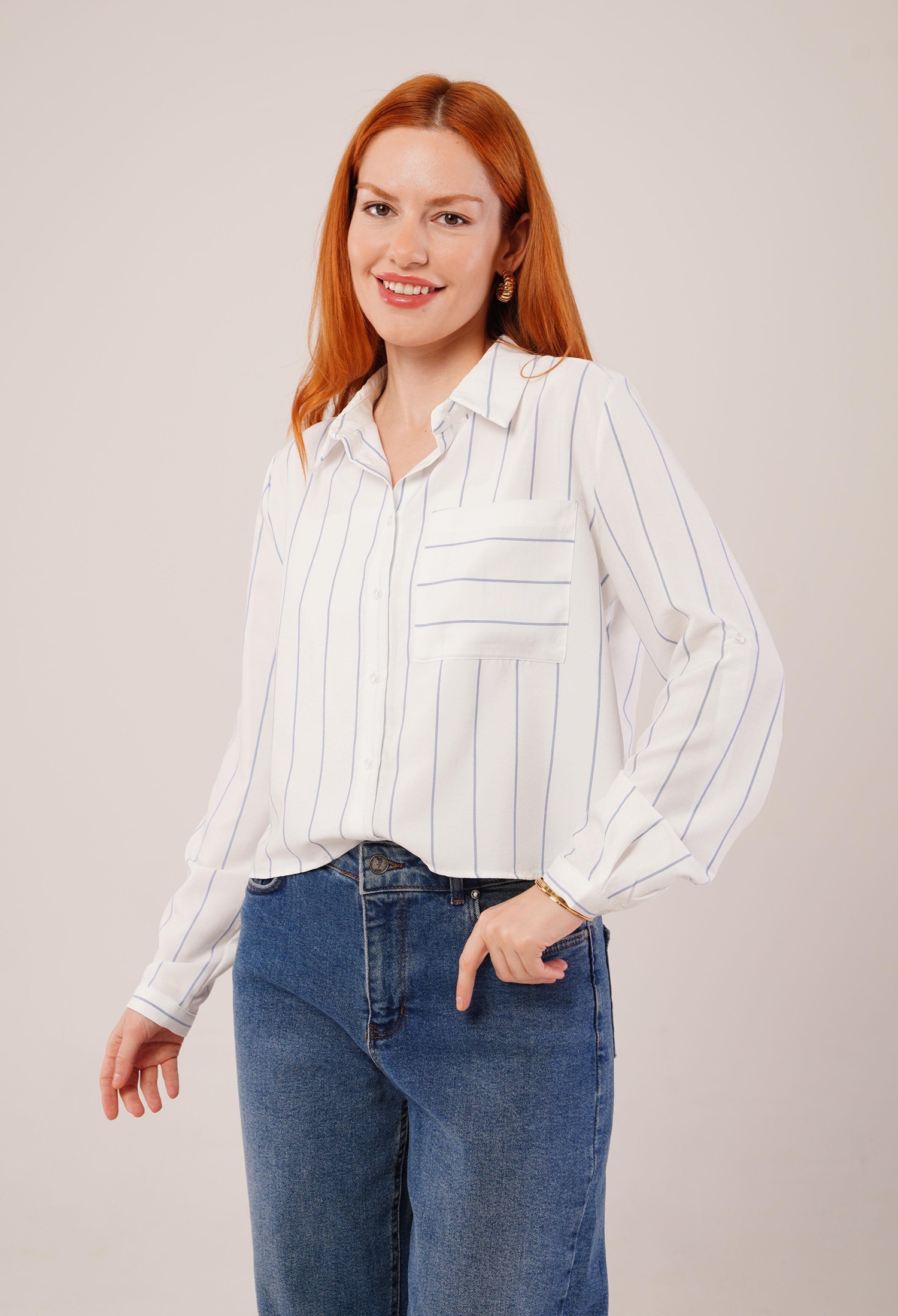 Striped Wholesale Shirt With Single Pocket - Brand: Lustrin - Women & Kids, Baby Clothes Wholesale - TheBS Women
