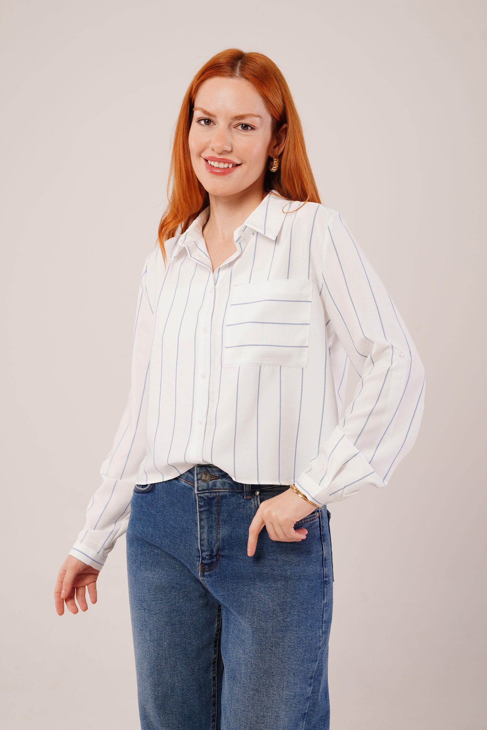 Striped Wholesale Shirt With Single Pocket - Brand: Lustrin - Women & Kids, Baby Clothes Wholesale - TheBS Women