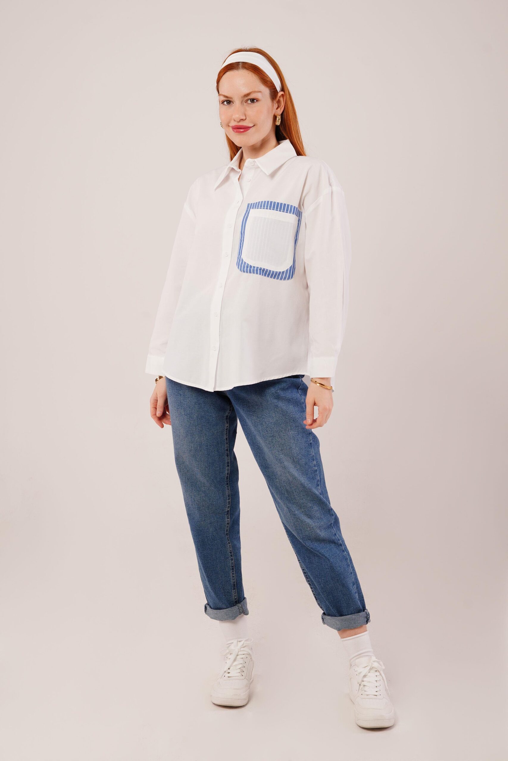 Striped Pocket Detailed White Wholesale Shirt – Brand: Lustrin – Women & Kids, Baby Clothes Wholesale – TheBS Women