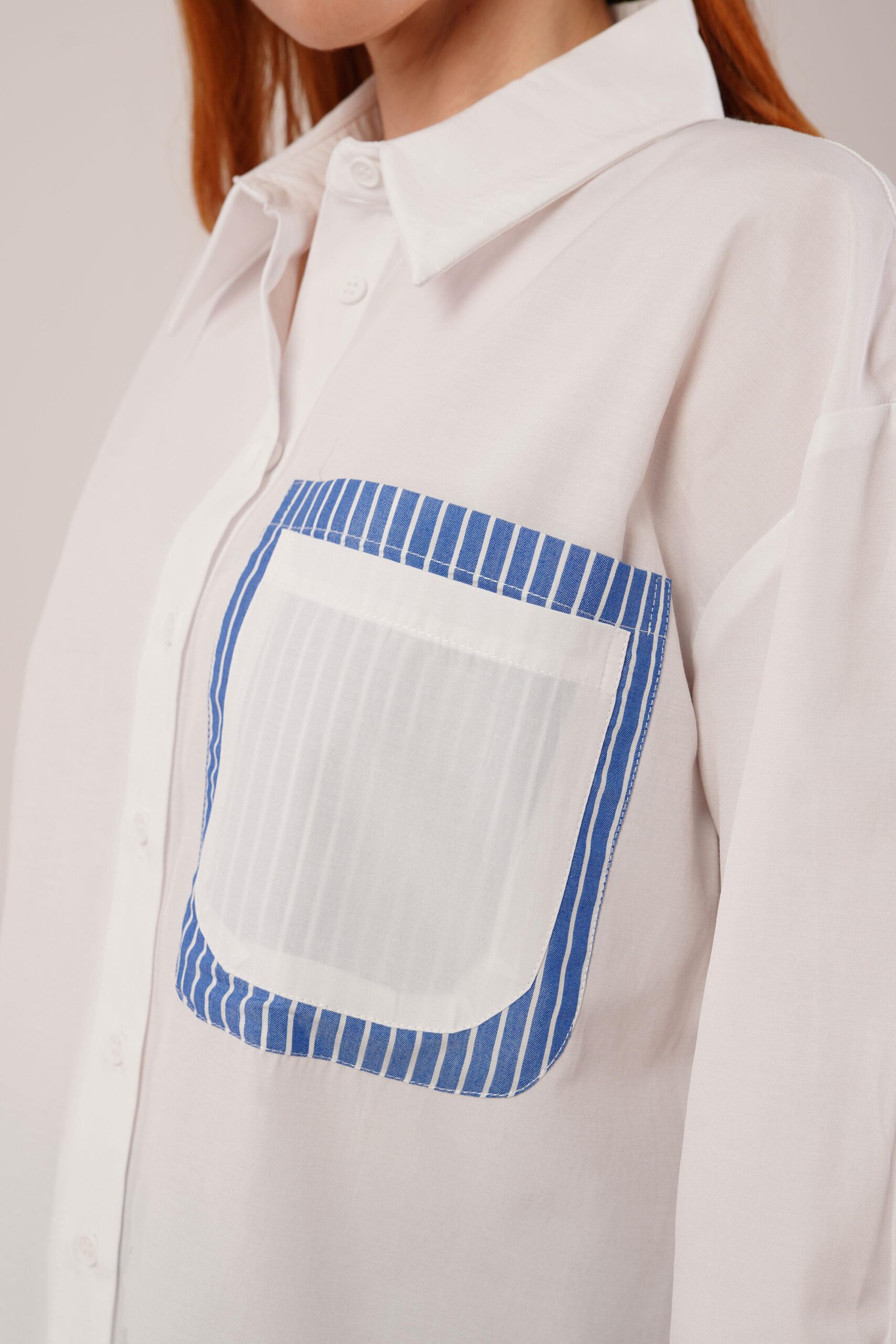 Striped Pocket Detailed White Wholesale Shirt – Brand: Lustrin – Women & Kids, Baby Clothes Wholesale – TheBS Women