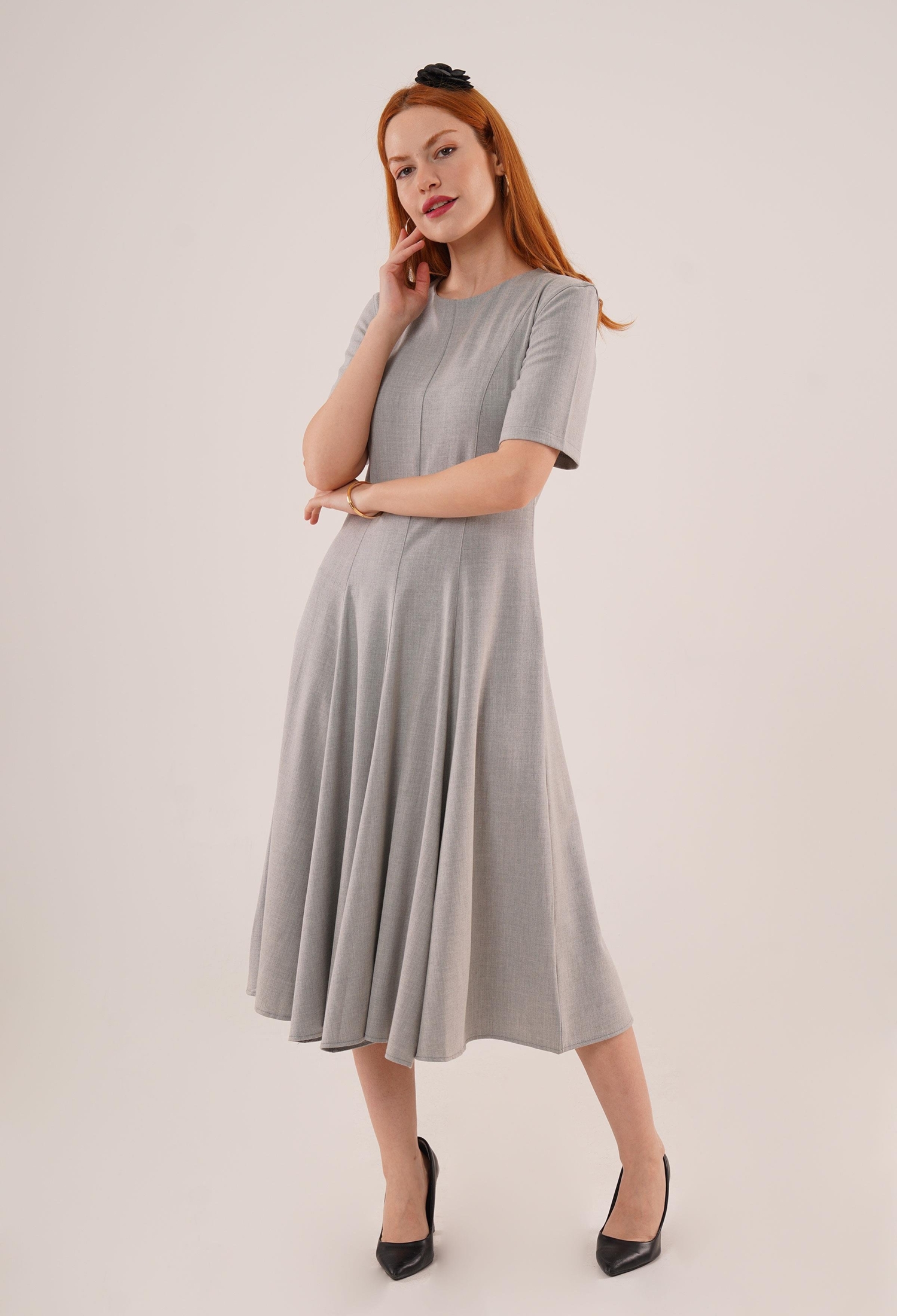 WholesaleLong Dress With Stitching Detailed Short Sleeve - Brand: Lustrin - Women & Kids, Baby Clothes Wholesale - TheBS Women