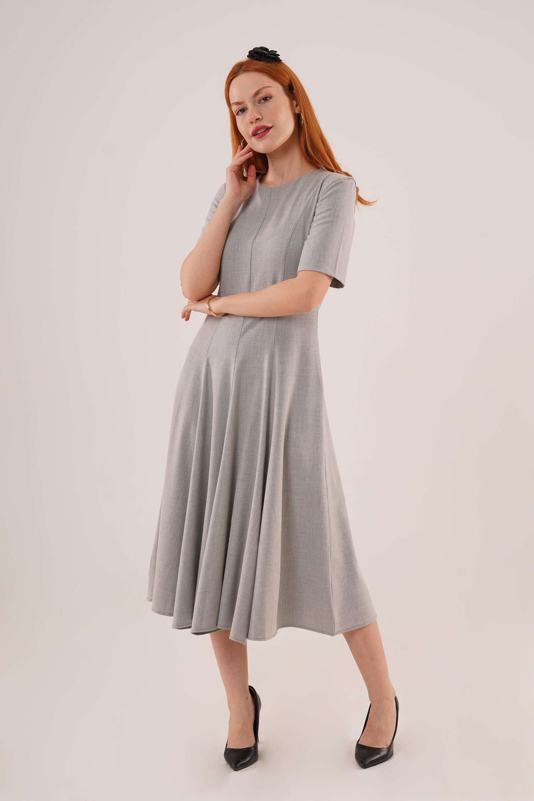 WholesaleLong Dress With Stitching Detailed Short Sleeve - Brand: Lustrin - Women & Kids, Baby Clothes Wholesale - TheBS Women