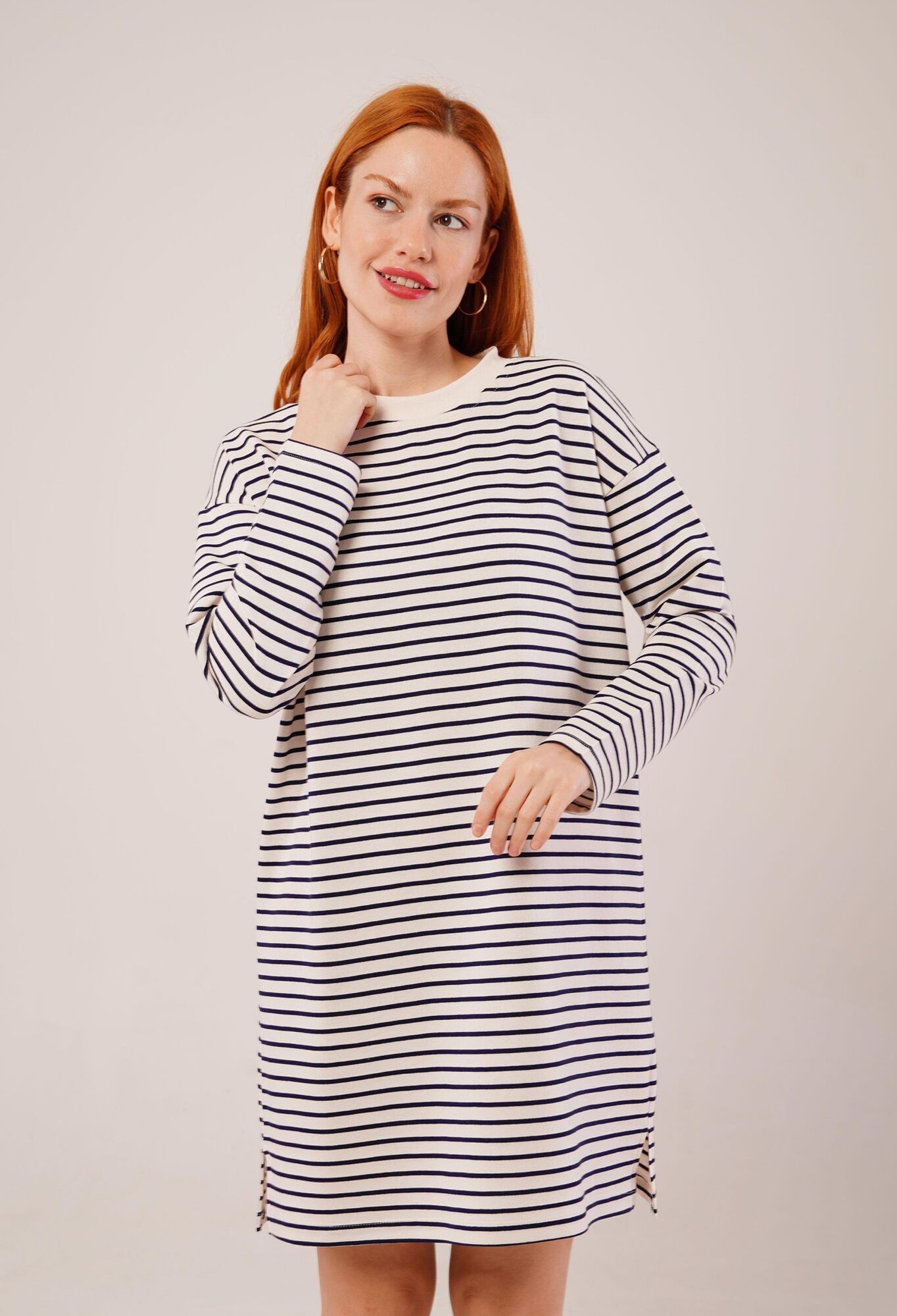 Sleek Cut Striped Long Navy Wholesale Sweatshirt - Brand: Lustrin - Women & Kids, Baby Clothes Wholesale - TheBS Women